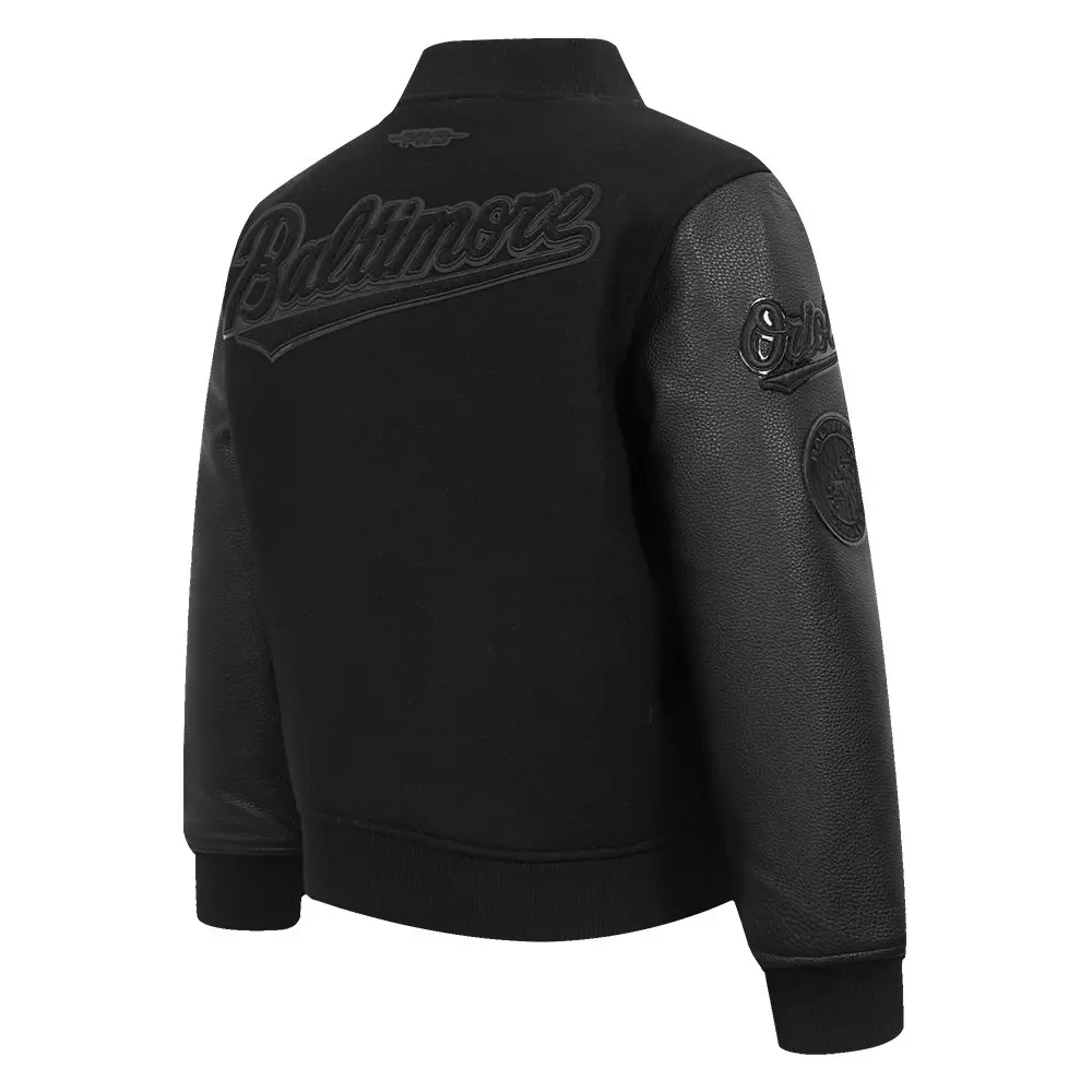 Pro Standard Big Boys' MLB Baltimore Orioles Triple Black Wool Varsity Jacket - BLACK