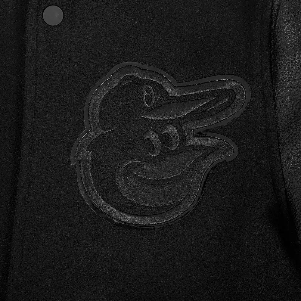 Pro Standard Big Boys' MLB Baltimore Orioles Triple Black Wool Varsity Jacket - BLACK