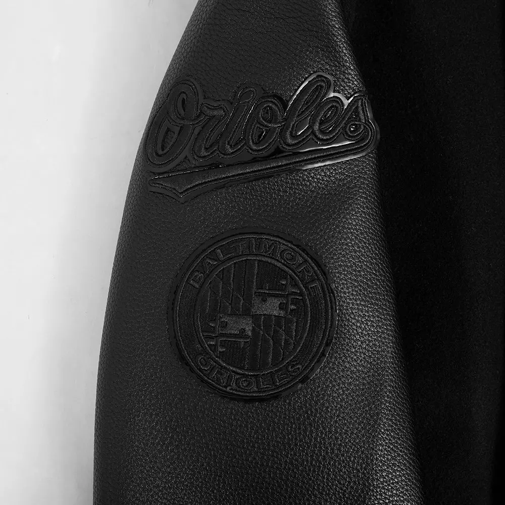 Pro Standard Big Boys' MLB Baltimore Orioles Triple Black Wool Varsity Jacket - BLACK
