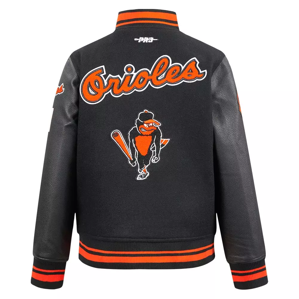 Pro Standard Big Boys' MLB Baltimore Orioles Retro Classic Rib Wool Varsity Jacket -Black - BLACK