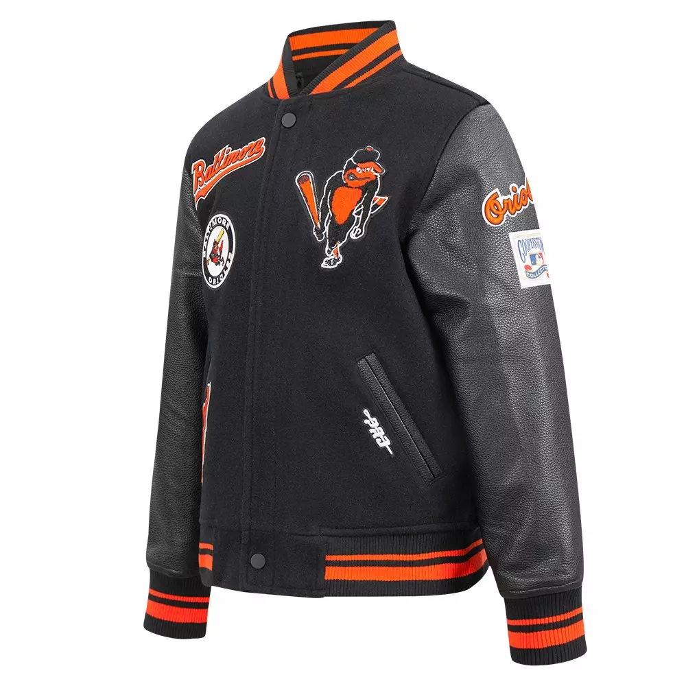 Pro Standard Big Boys' MLB Baltimore Orioles Retro Classic Rib Wool Varsity Jacket  - Black - BLACK