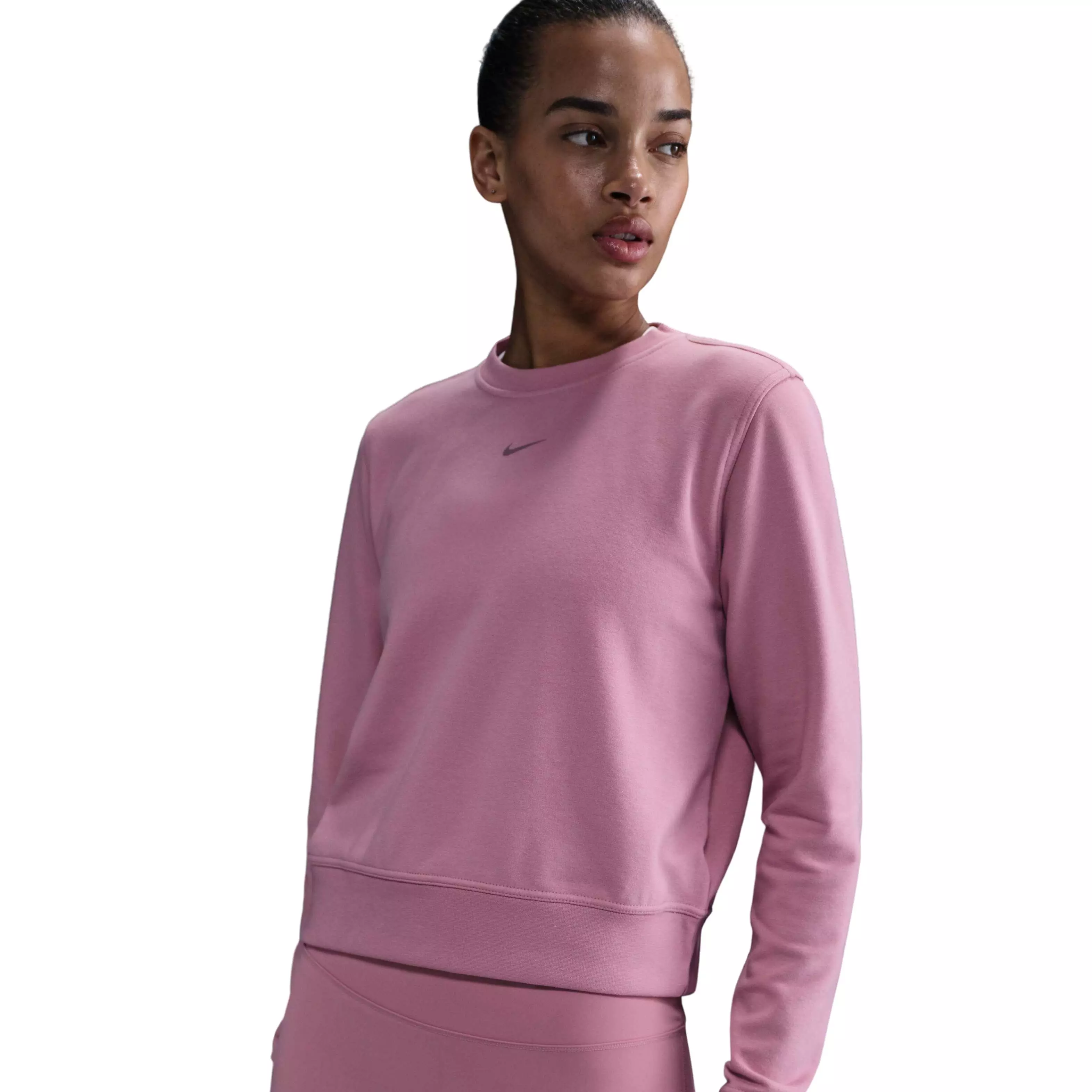 Nike Women's Dri-FIT One Crewneck French Terry Sweatshirt - Pink - PINK