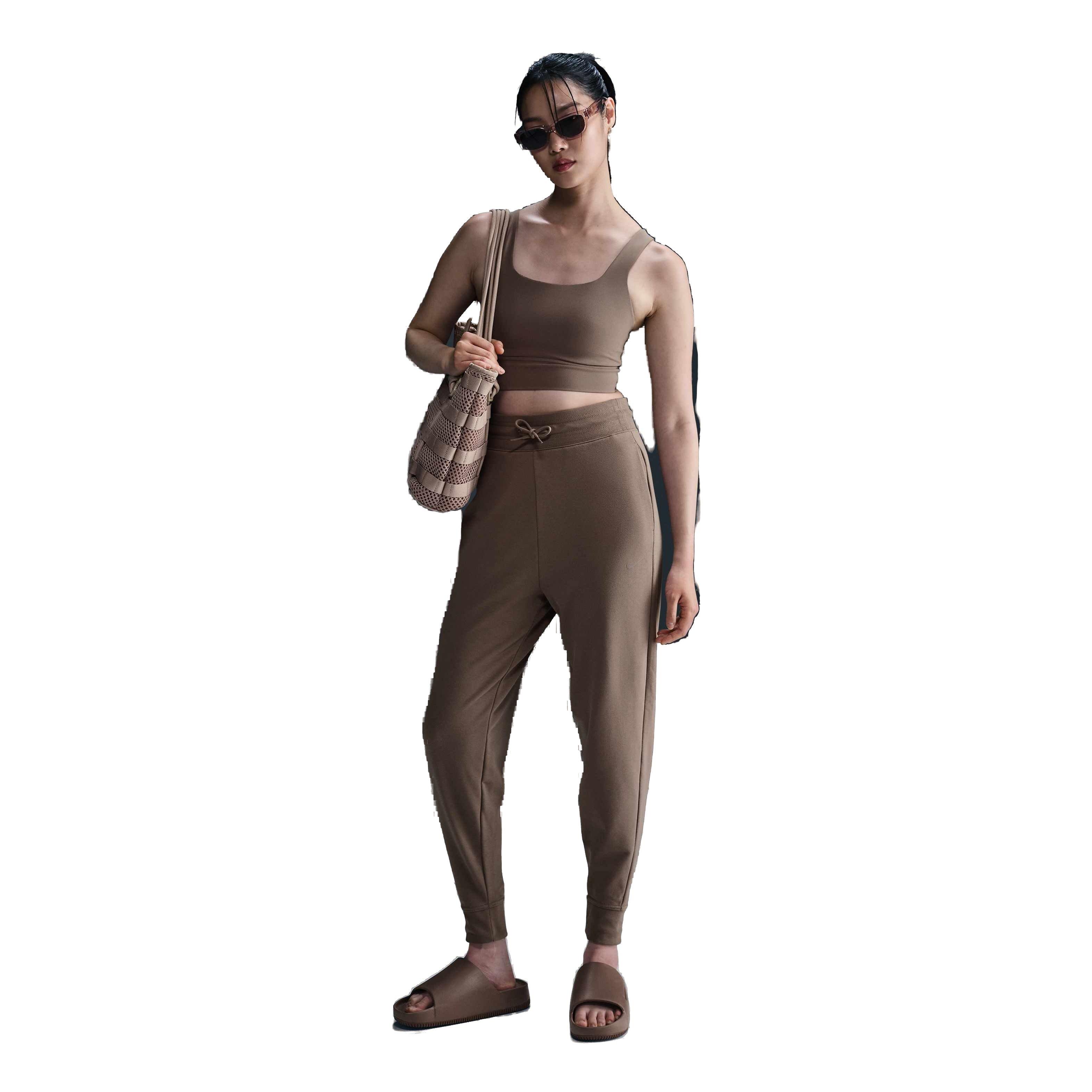 Nike Women's Dri-FIT One High-Waisted 7/8 French Terry Joggers - Brown - BROWN Thumbnail View 3