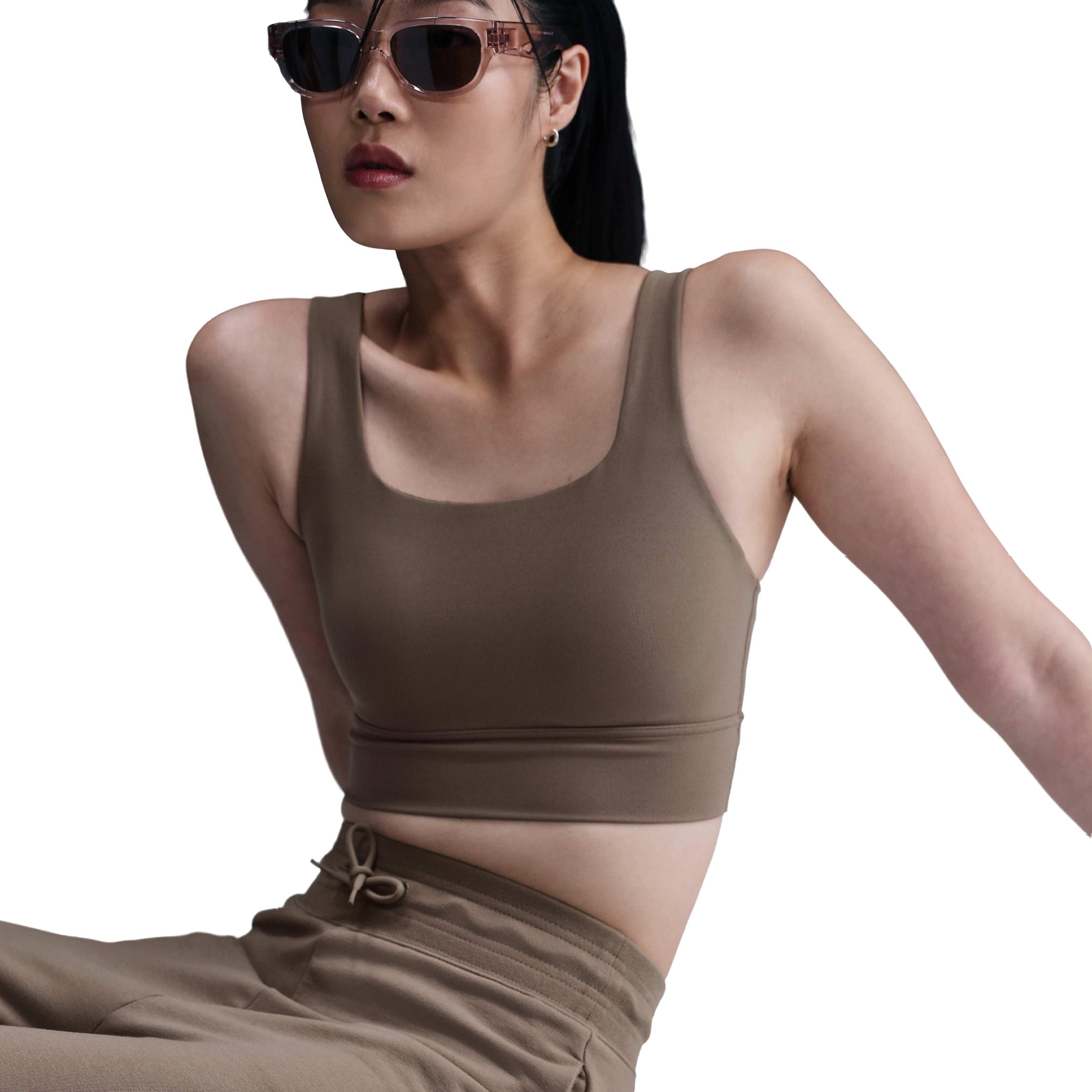 Nike Women's Dri-FIT One High-Waisted 7/8 French Terry Joggers - Brown - BROWN Thumbnail View 5