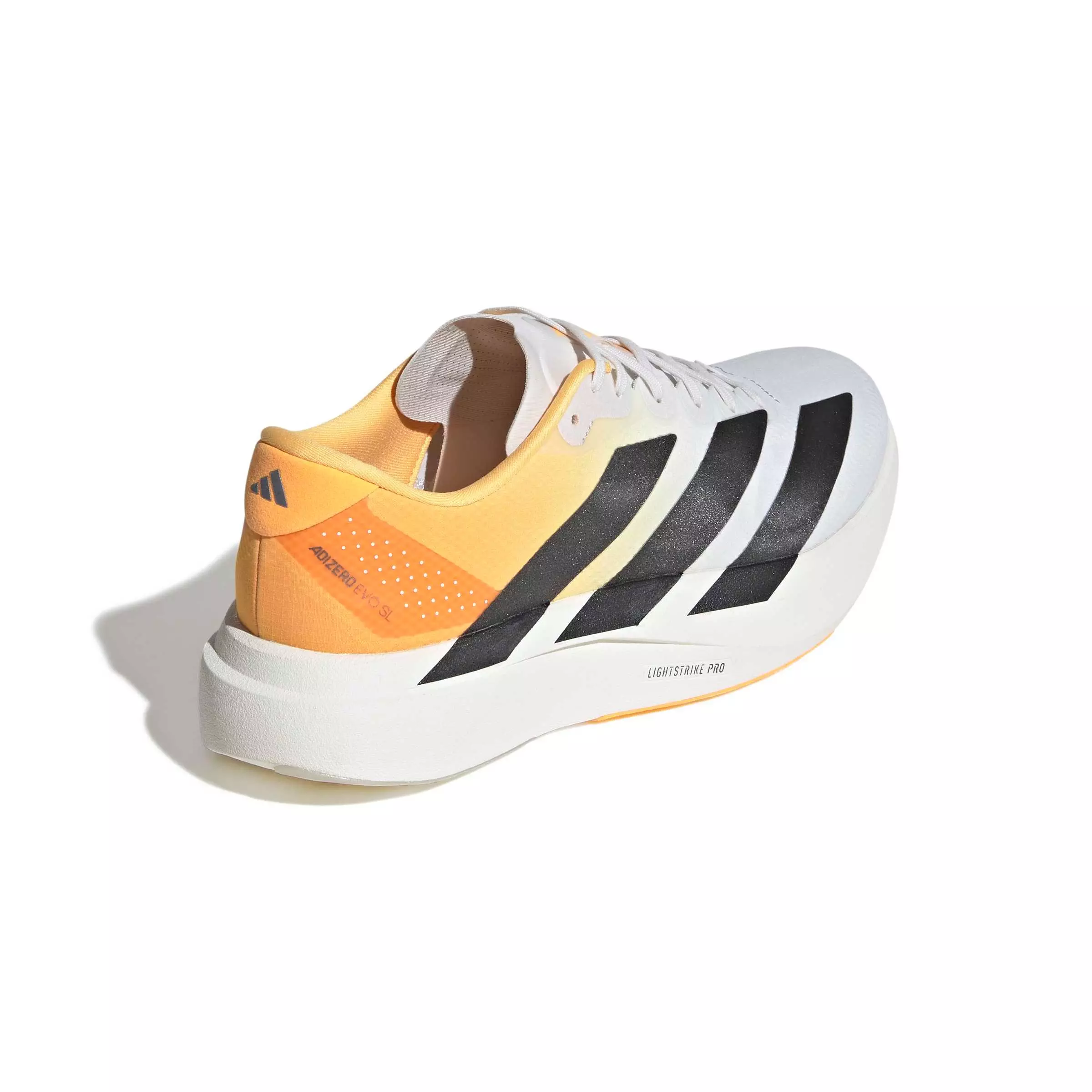 adidas Adizero EVO SL "Crystal White/Lucid Tangerine/Iron Metallic" Men's Running Shoe - WHITE/TANGERINE/IRON