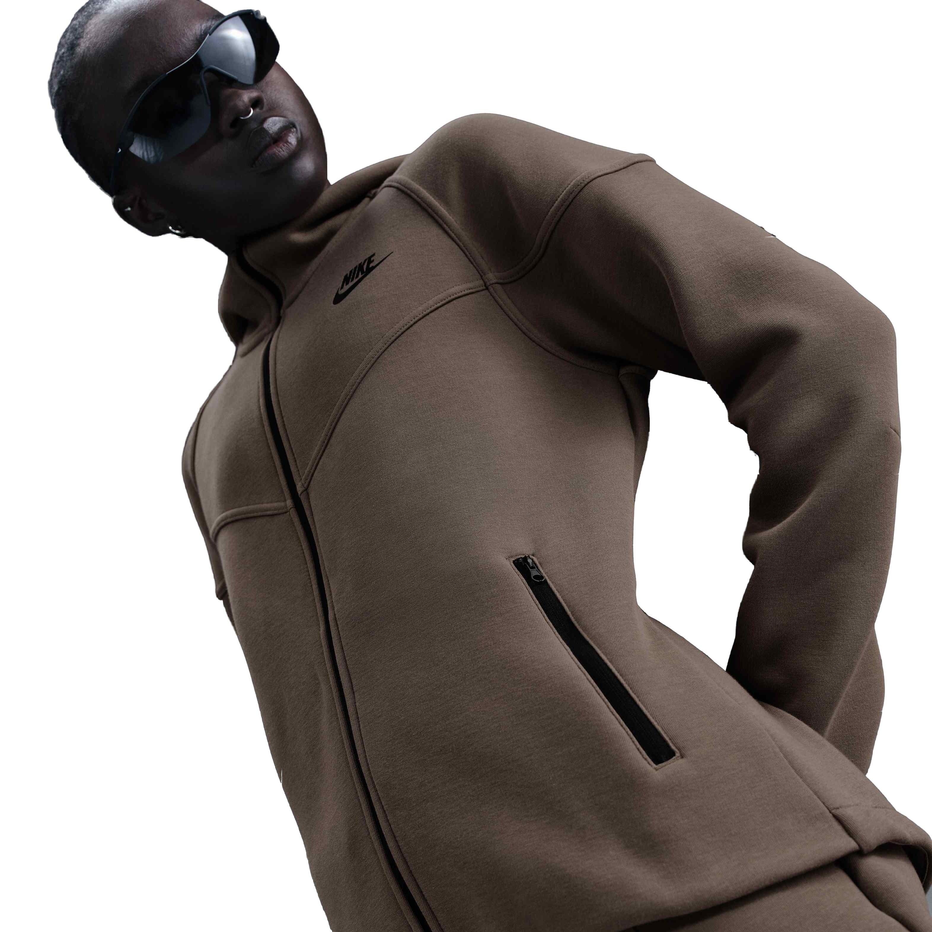 Nike Women's Sportswear Tech Fleece Windrunner Full-Zip Hooded Jacket - Brown - BROWN Thumbnail View 3