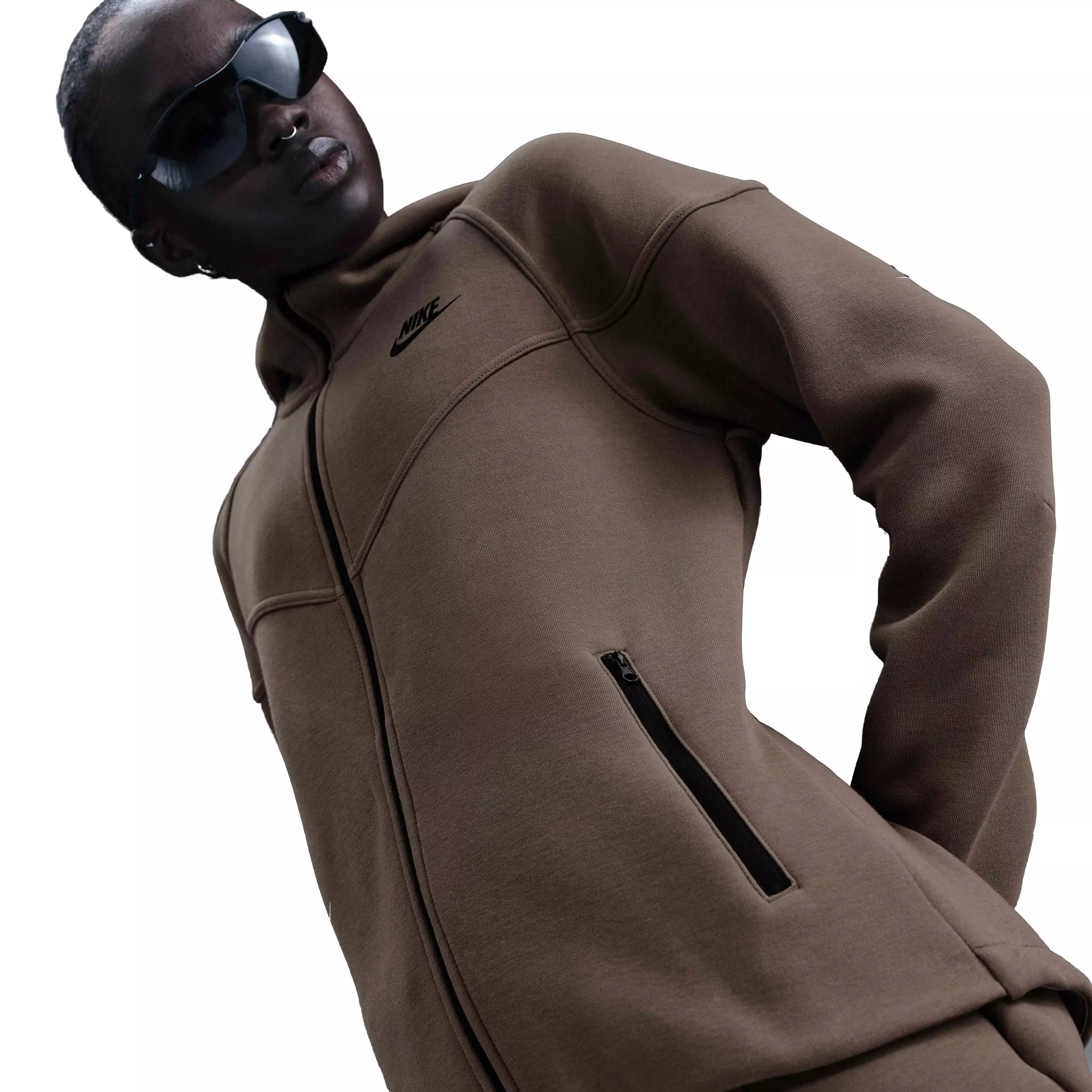 Nike Women's Sportswear Tech Fleece Windrunner Full-Zip Hooded Jacket - Brown - BROWN