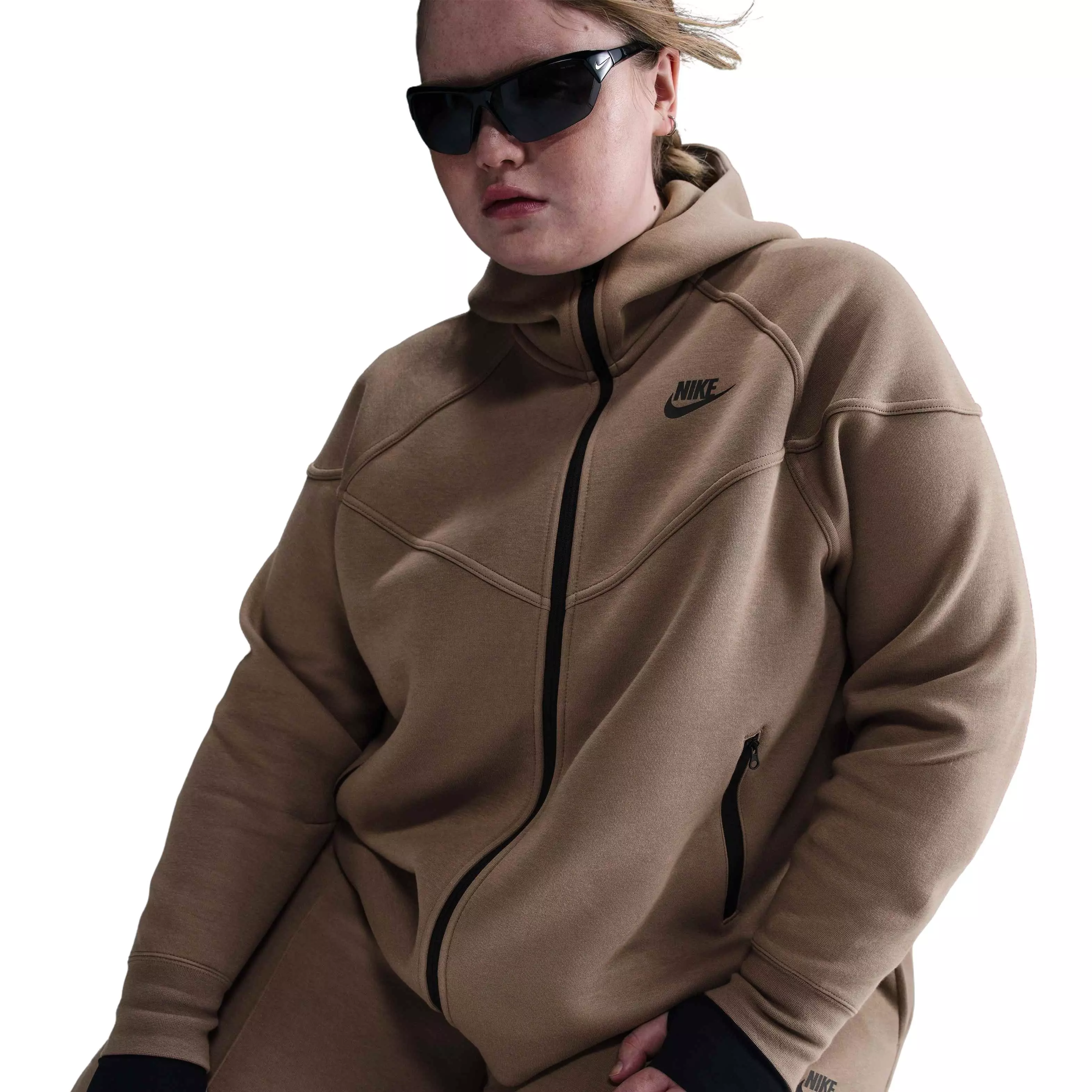 Nike Women's Sportswear Tech Fleece Full-Zip Windrunner Hooded Jacket - Brown - BROWN