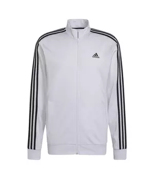 adidas Men's White/Black Primegreen Essentials Warm-Up 3-Stripes Jacket