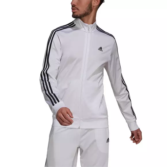 voorbeeld Bespreken Namens adidas Men's White/Black Primegreen Essentials Warm-Up 3-Stripes Track  Jacket