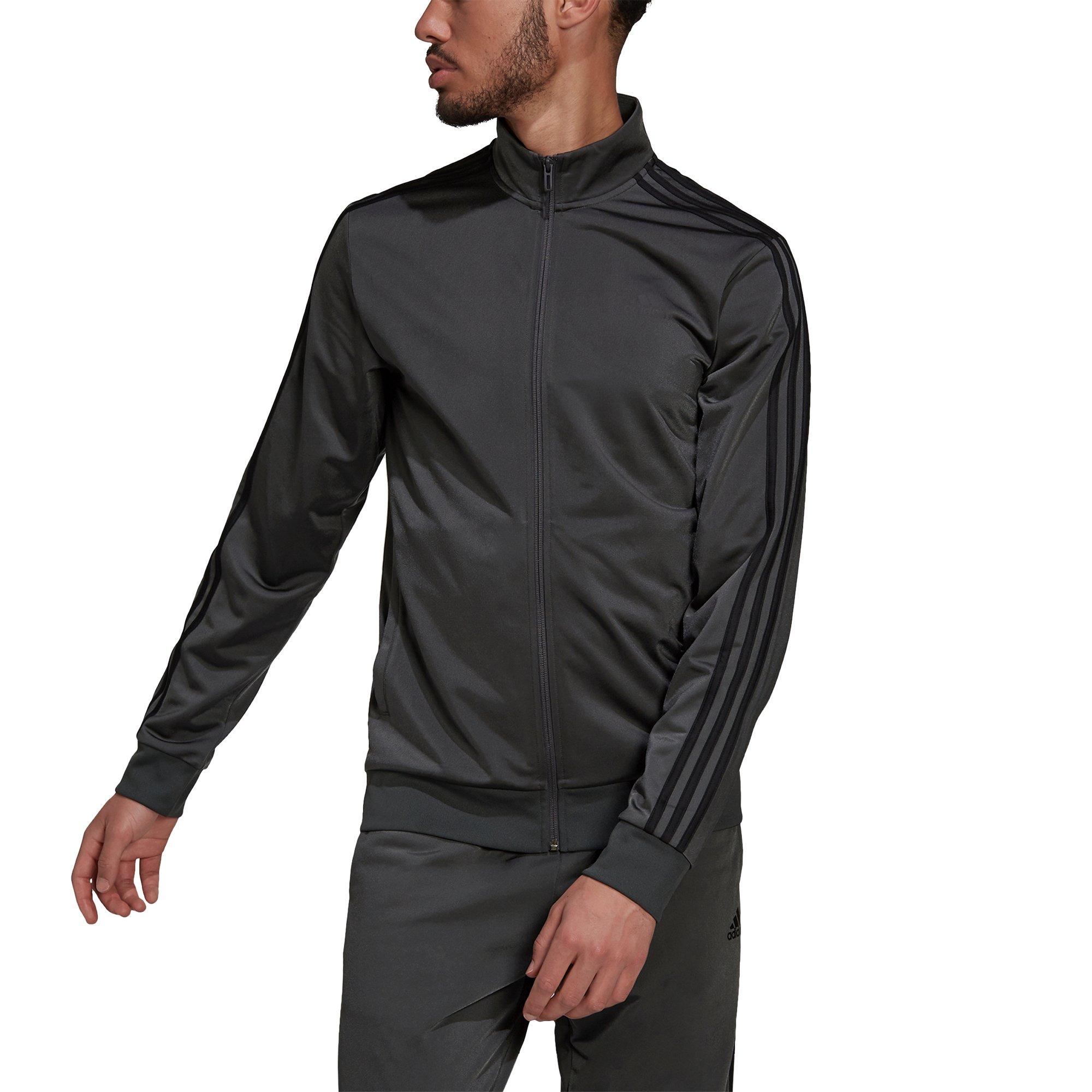 Adidas essentials 3-stripes shop track jacket men's grey