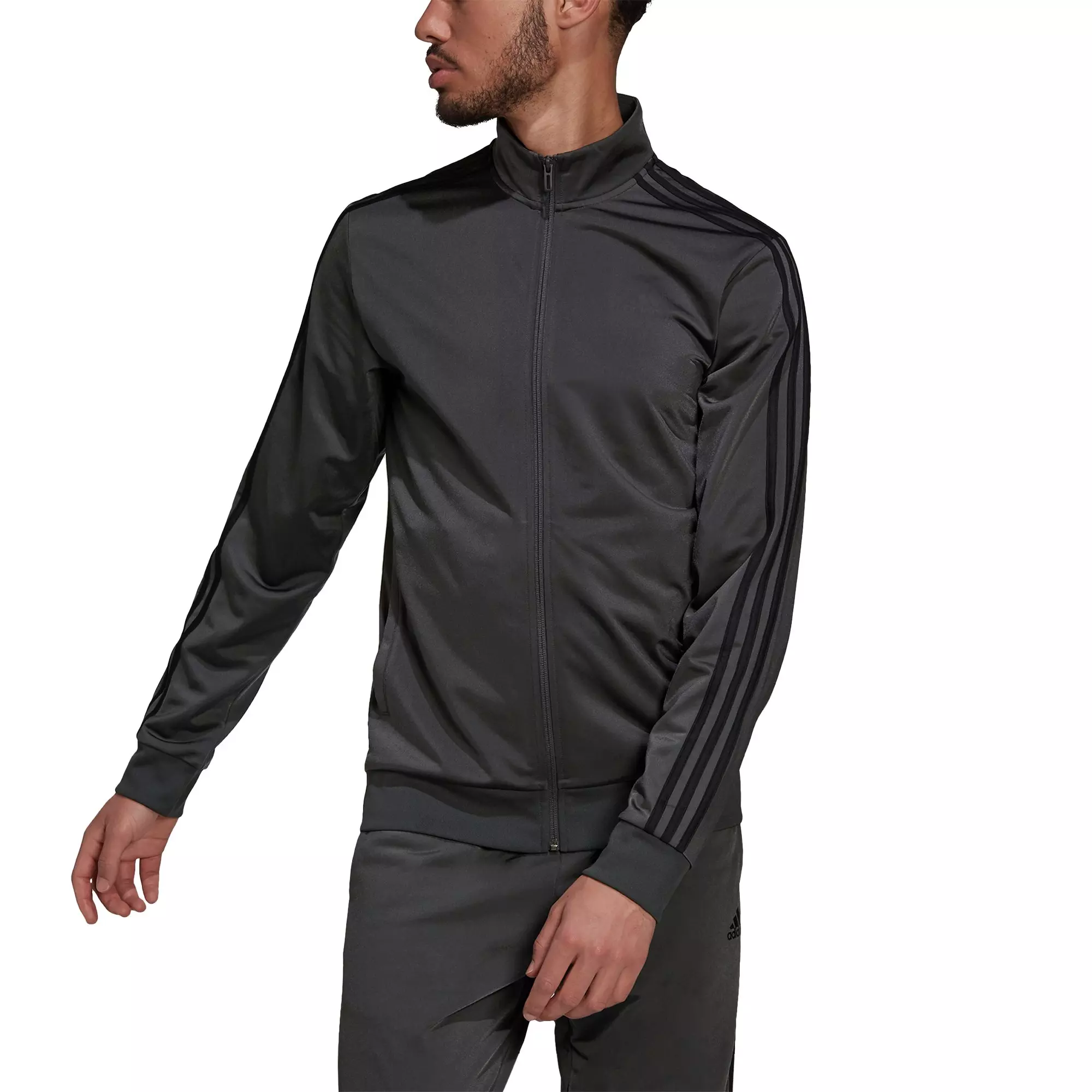 adidas Men's Grey/Black Primegreen Essentials Warm-Up 3-Stripes