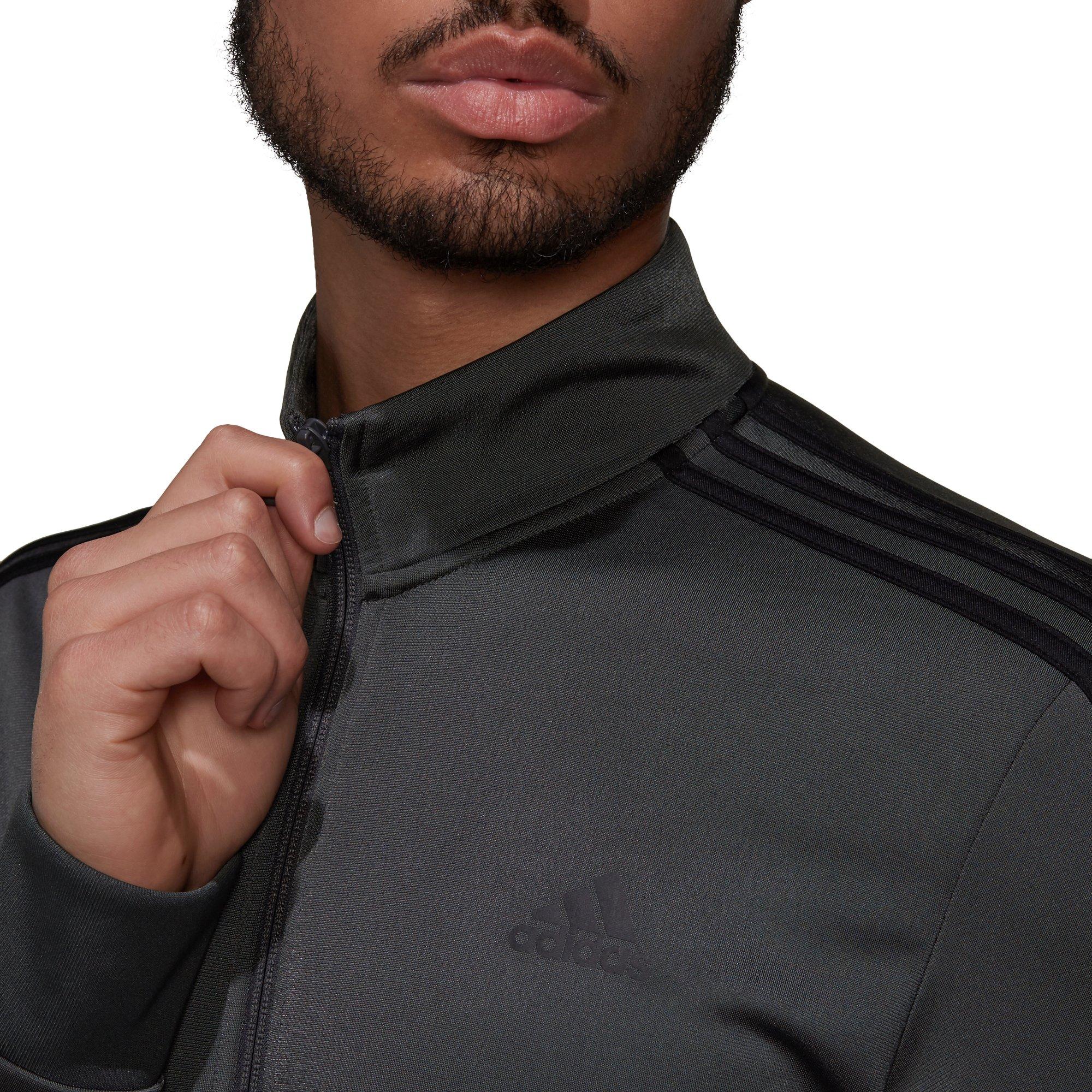 adidas Men's Grey/Black Primegreen Essentials Warm-Up 3-Stripes Track Jacket  - Hibbett