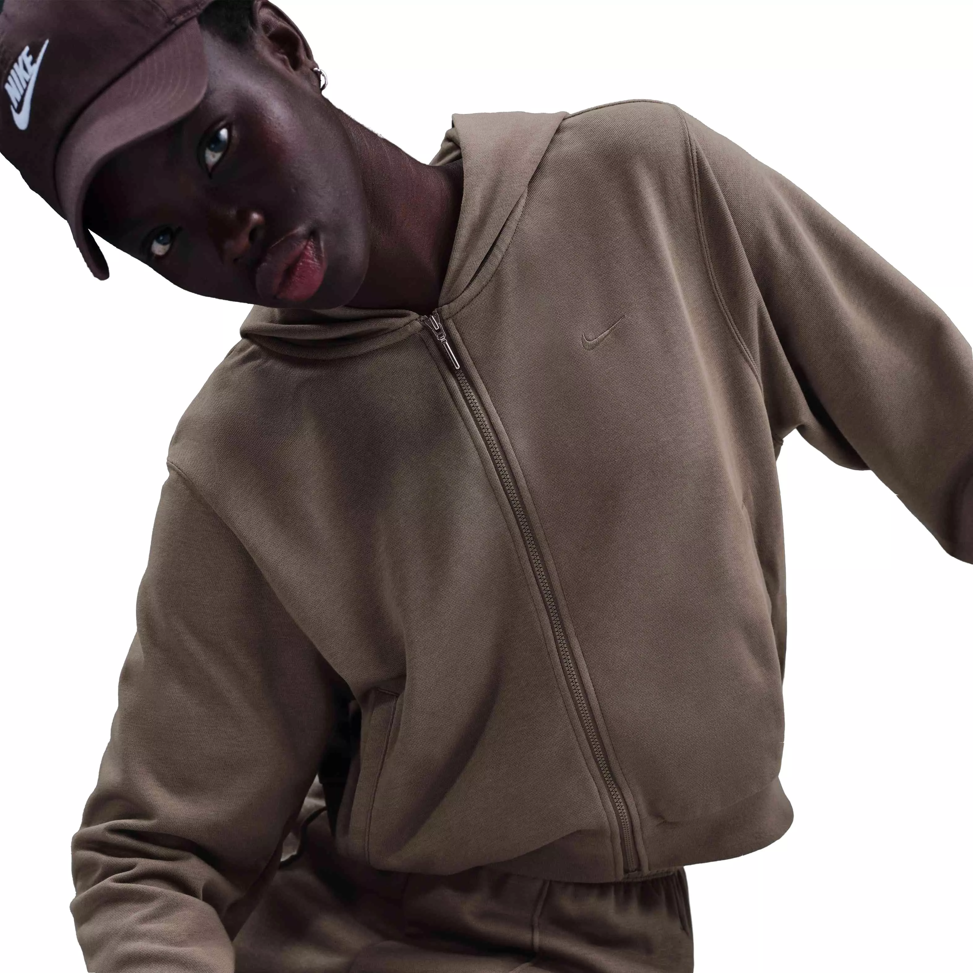 Nike Women's Sportswear Chill Terry Loose Full-Zip French Terry Hooded Jacket - Brown - BROWN