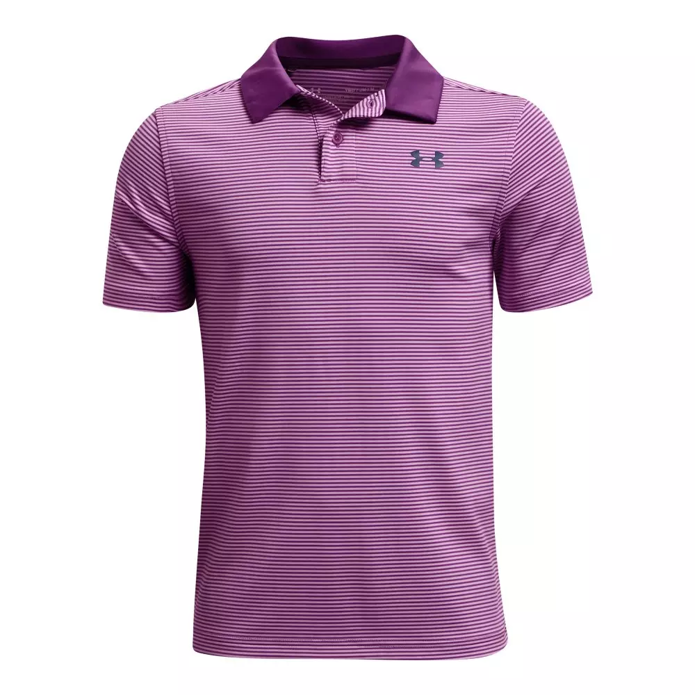 Under Armour Big Boys' Performance Stripe Polo-Purple/White - PURPLE/WHITE