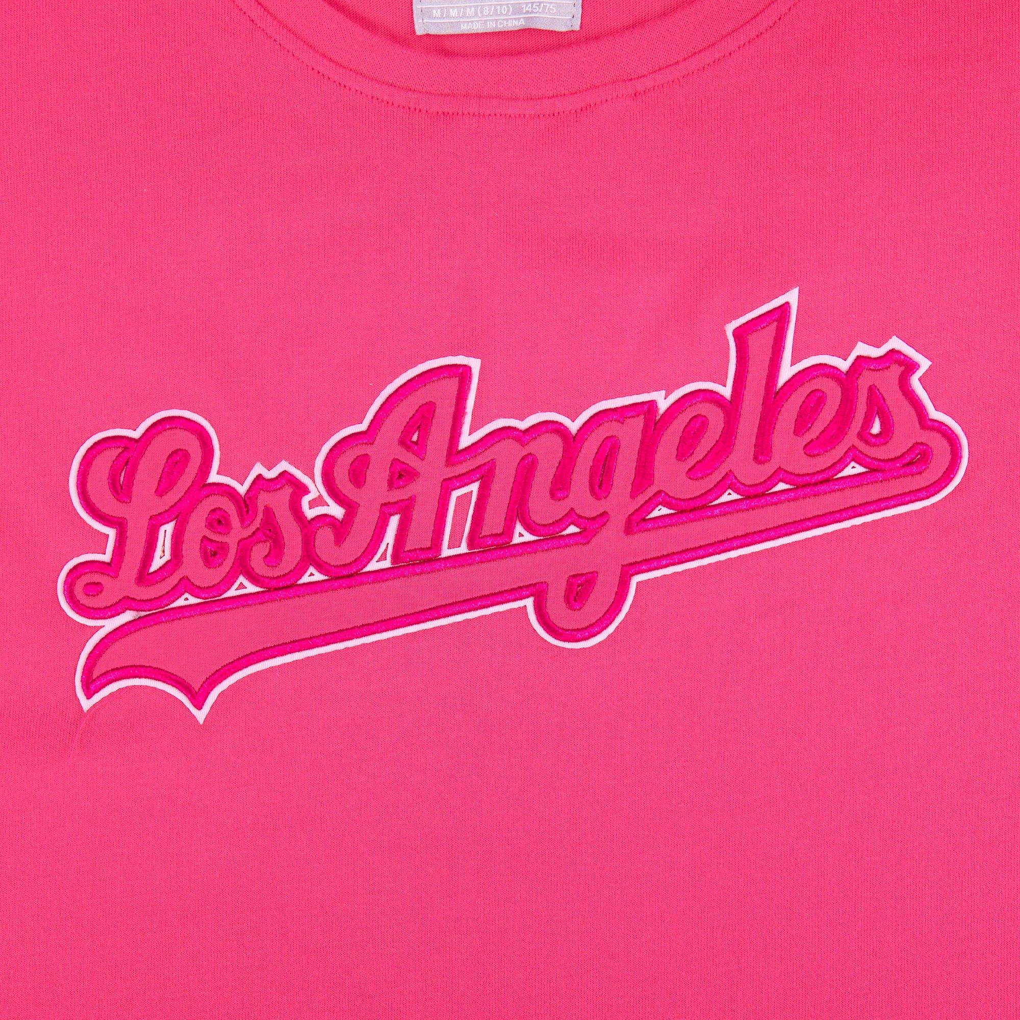 Pro Standard MLB Los Angeles Dodgers Triple Pink Big Girls' Short Sleeve Boxy Top