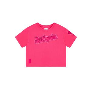Pro Standard Big Girls' MLB Los Angeles Dodgers Triple Pink Short Sleeve Boxy Top