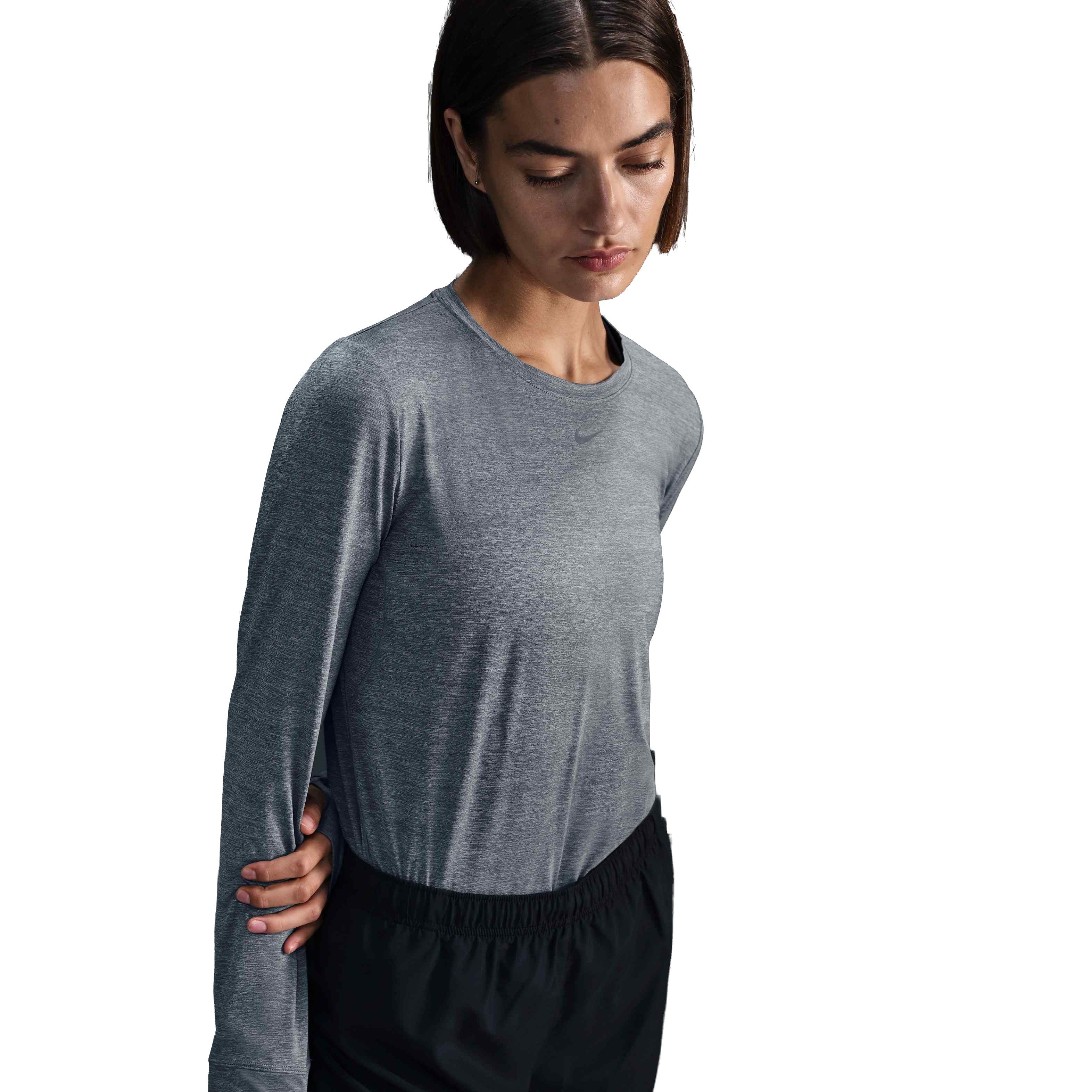 Nike One Women's Classic Dri-FIT Long-Sleeve Top -Grey - GREY Thumbnail View 1