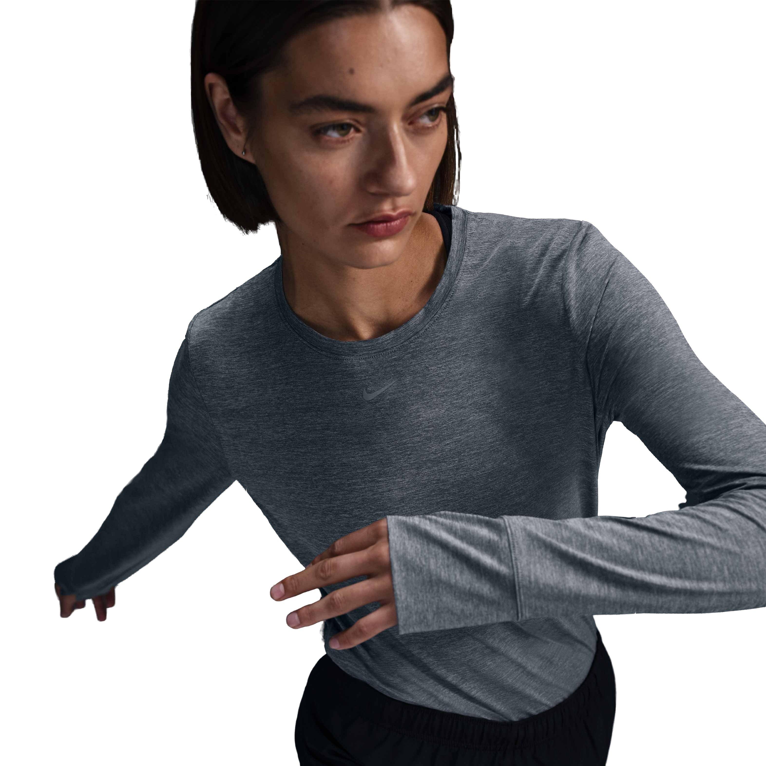 Nike One Women's Classic Dri-FIT Long-Sleeve Top -Grey - GREY Thumbnail View 3