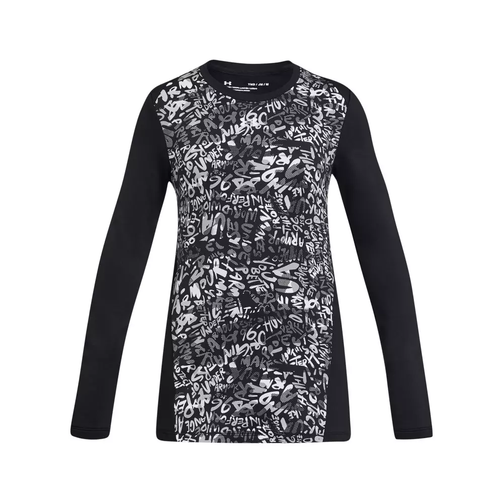 Under Armour Big Girls' Cold Weather Long Sleeve Shirt -Black/White - BLACK/WHITE