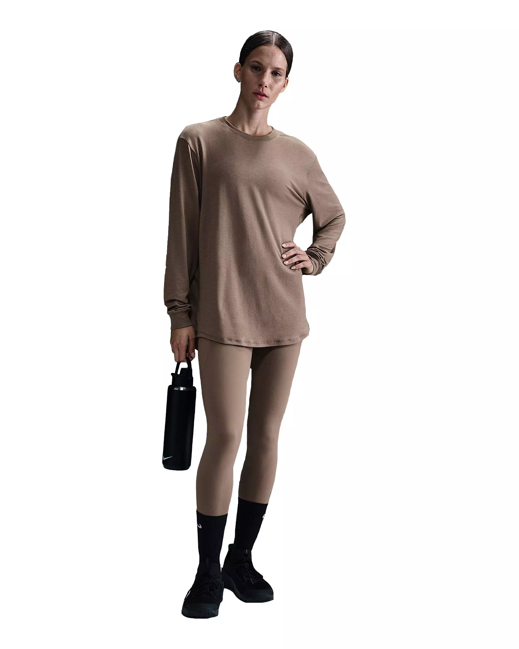 Nike Women's One Relaxed Dri-FIT Long-Sleeve Top - Brown - BROWN