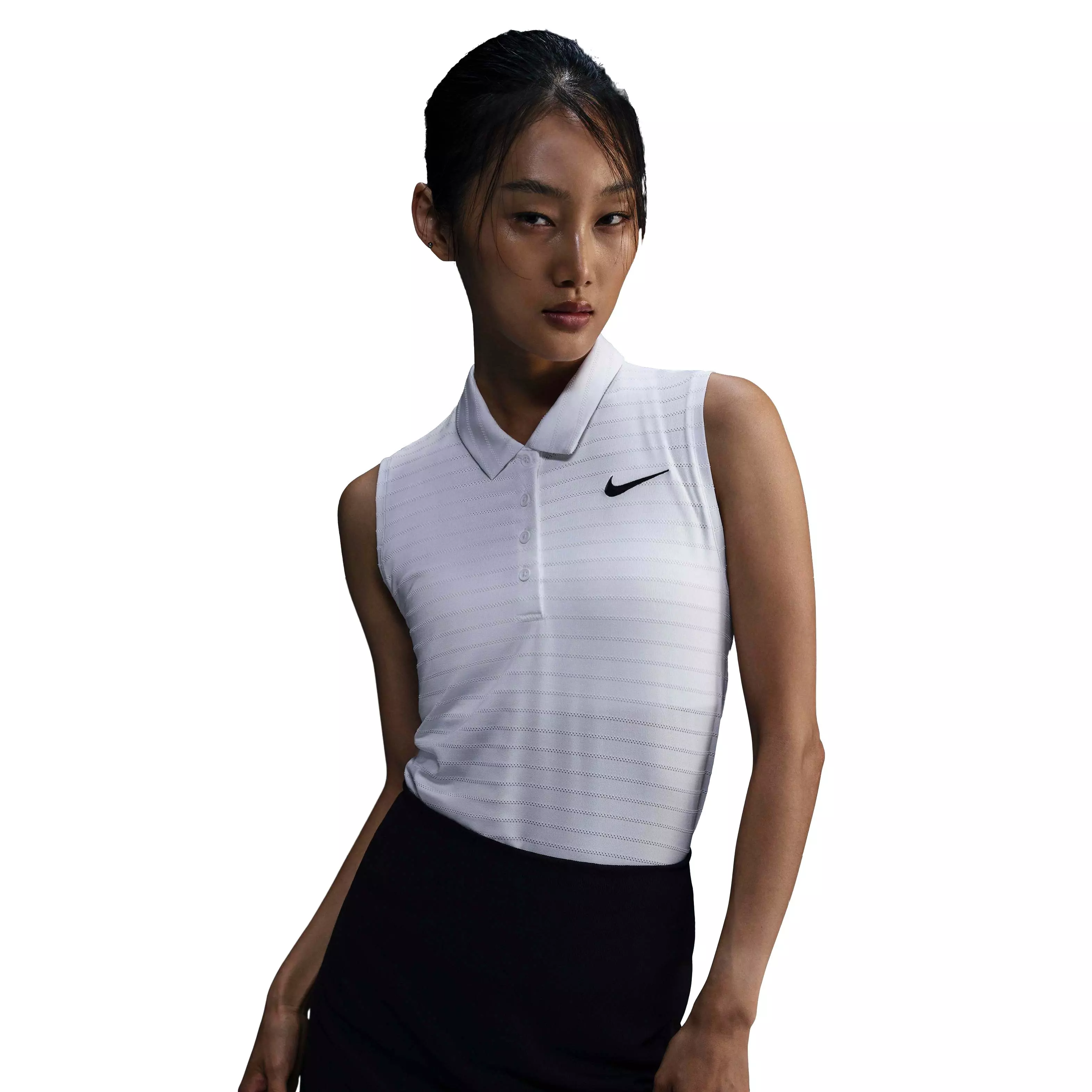 Nike Women's Dri-FIT Victory Sleeveless Striped​ Golf Polo -White - WHITE