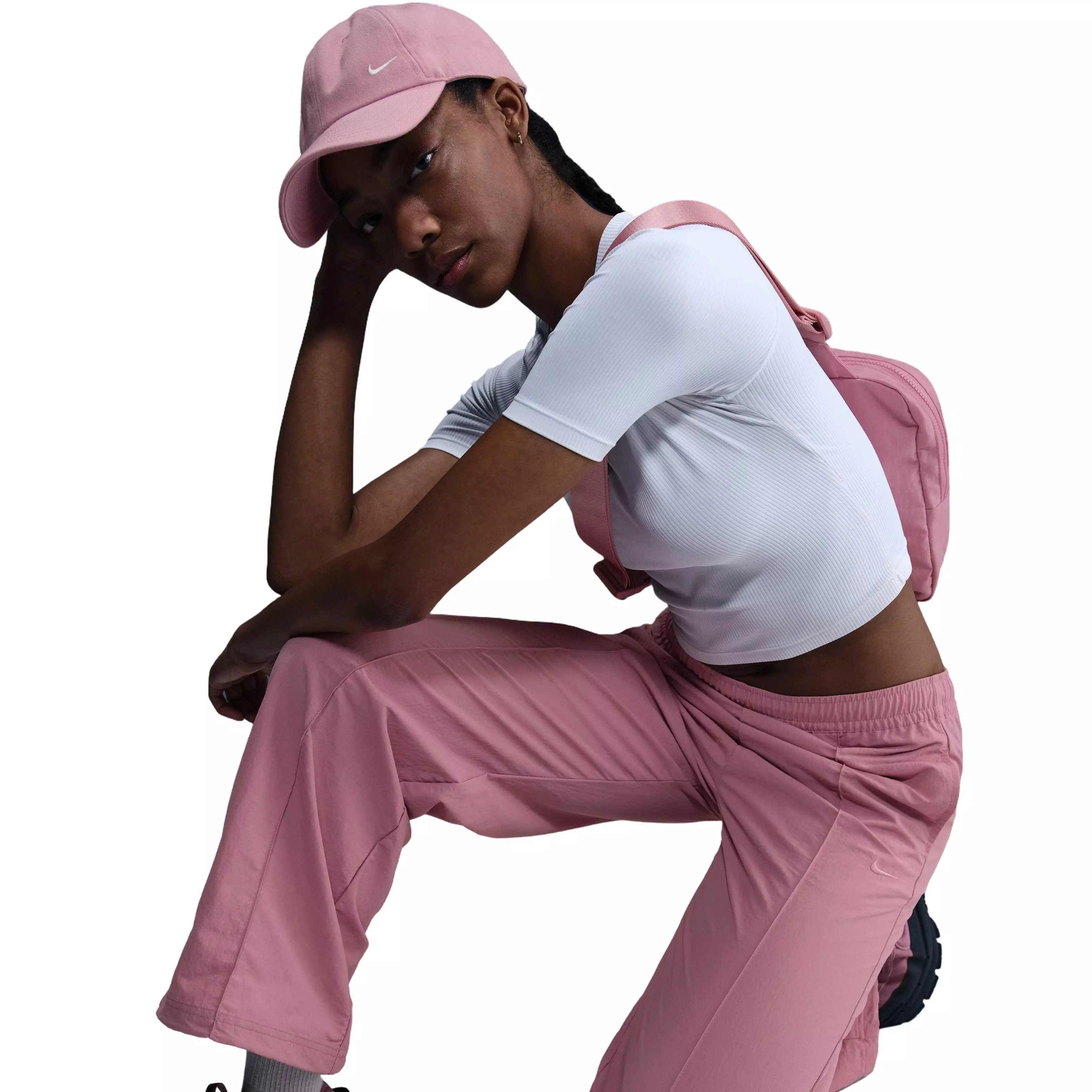 Nike Women's Sportswear Everything Wovens Mid-Rise Open-Hem Pants - Pink - PINK