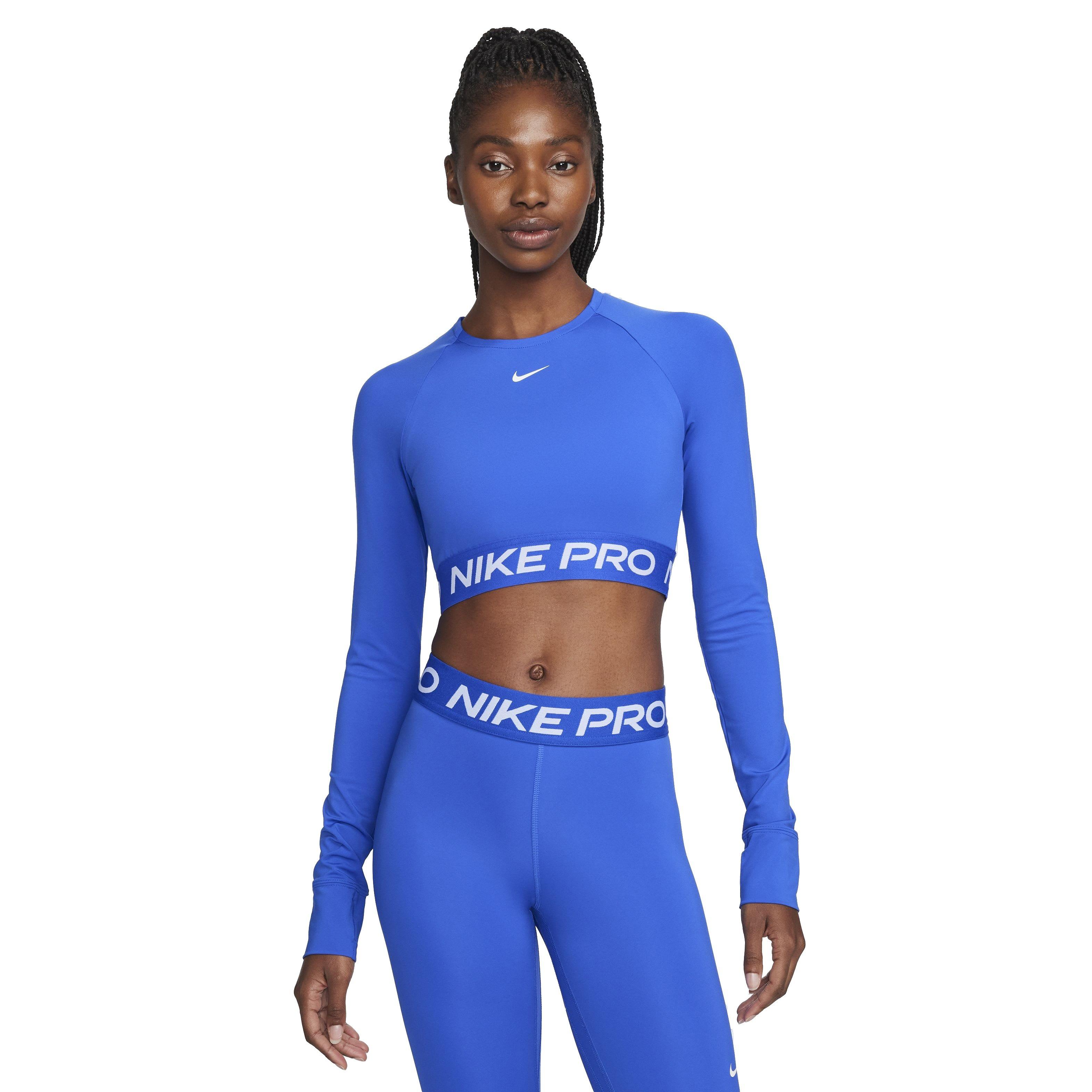 Nike Women's Pro Dri-FIT Cropped Long-Sleeve Top - Blue - BLUE Thumbnail View 1