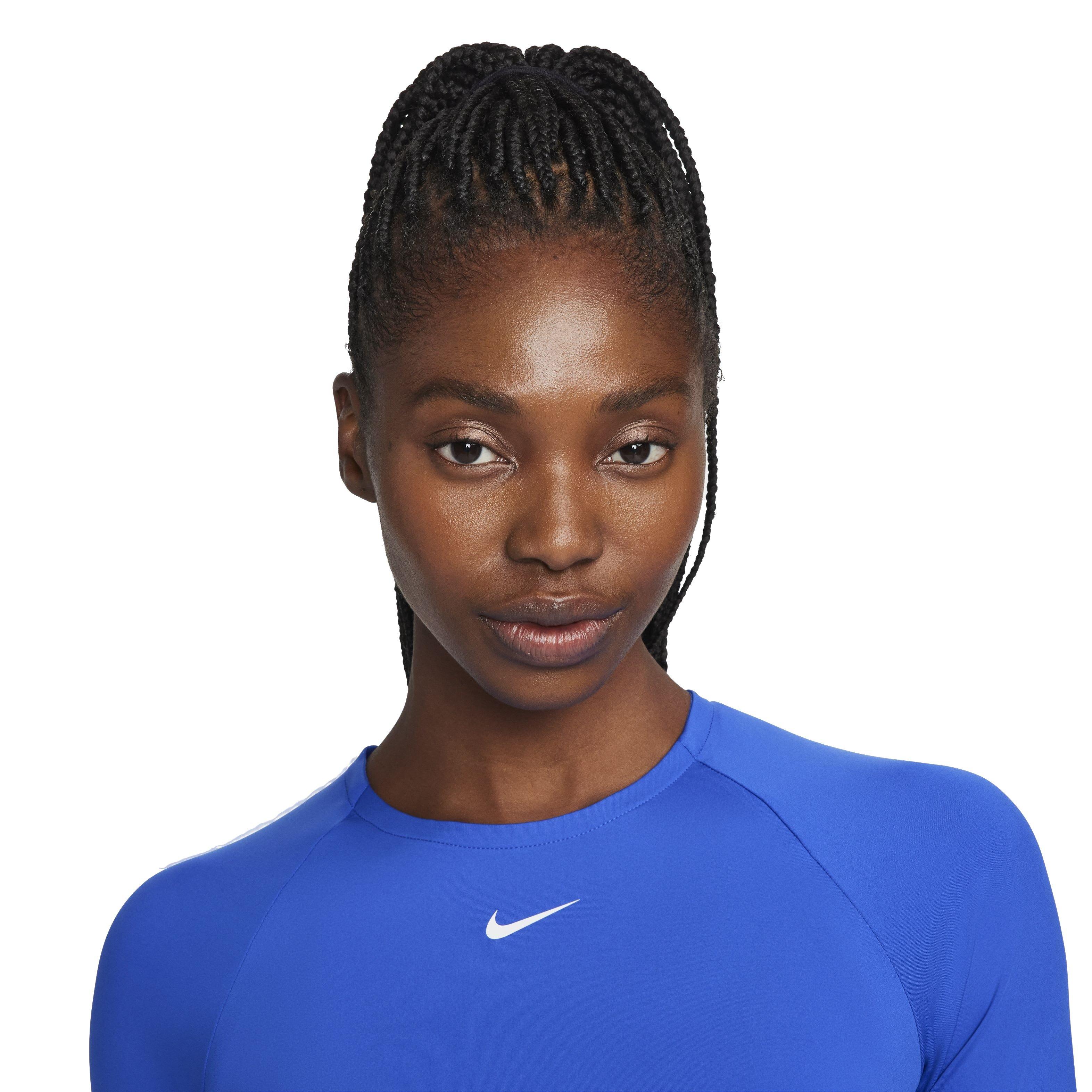 Nike Women's Pro Dri-FIT Cropped Long-Sleeve Top - Blue - BLUE Thumbnail View 3