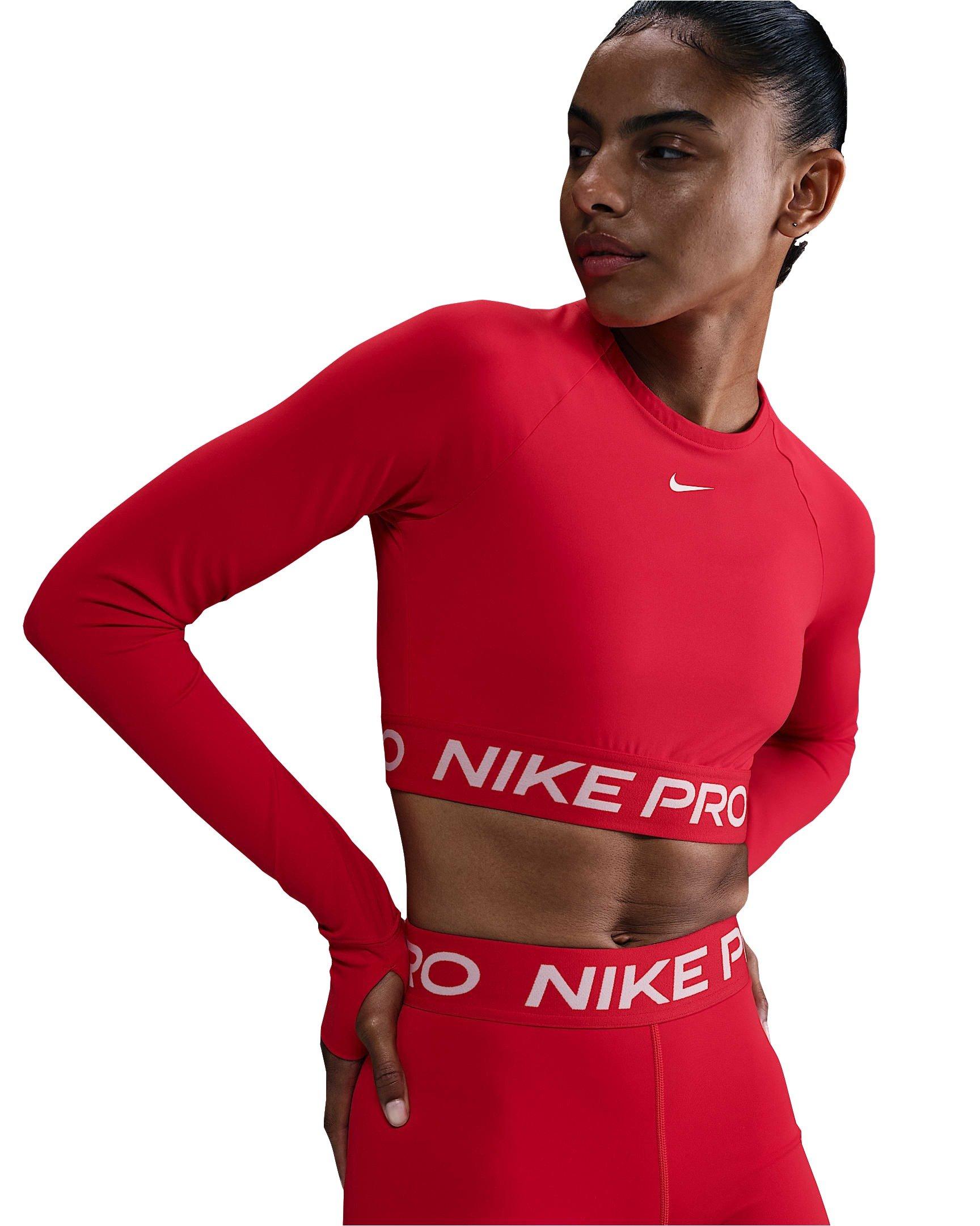Nike Women's Pro Dri-FIT Cropped Long-Sleeve Top - Red - RED Thumbnail View 1