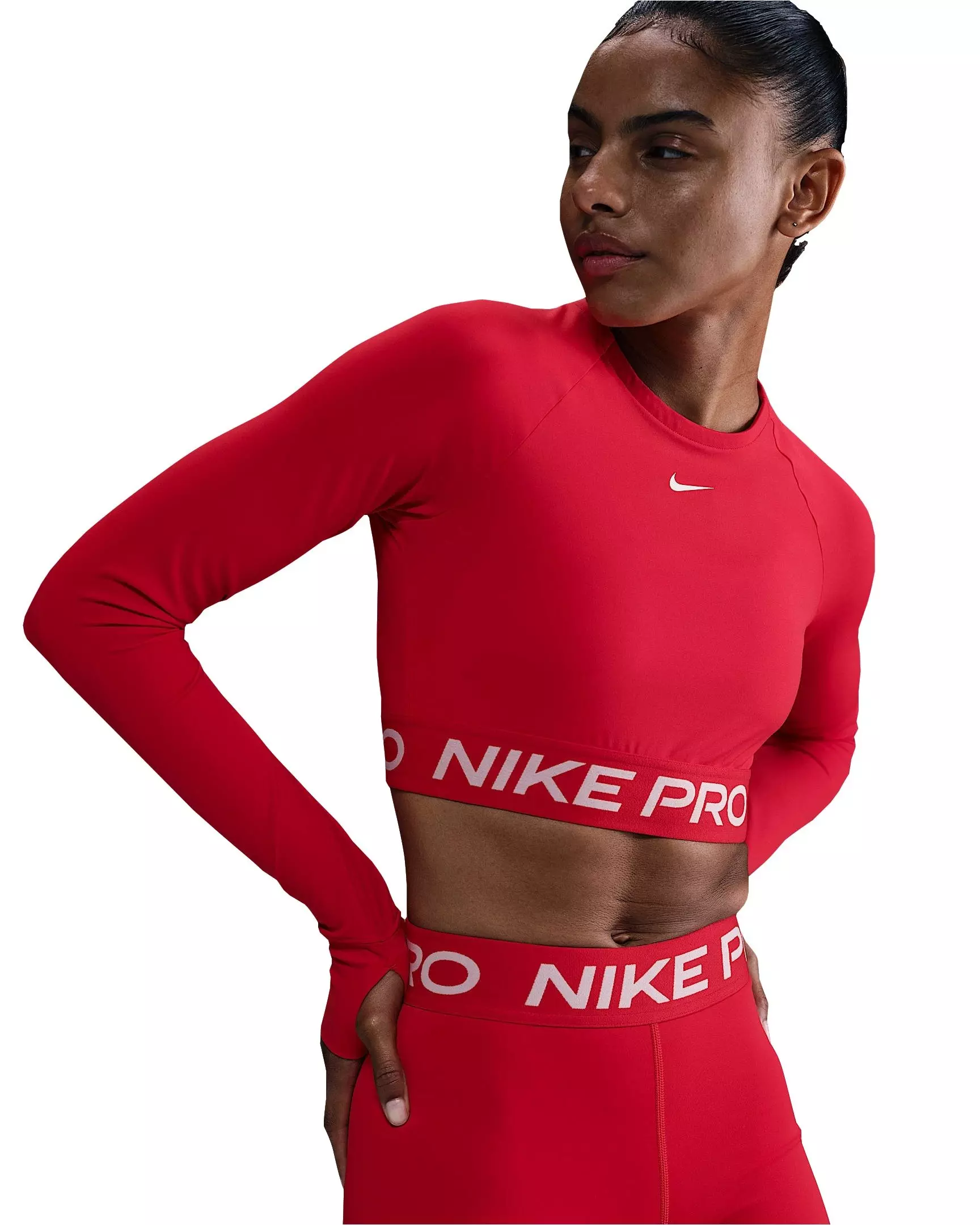 Nike Women's Pro Dri-FIT Cropped Long-Sleeve Top - University Red - UNIVERSITY RED