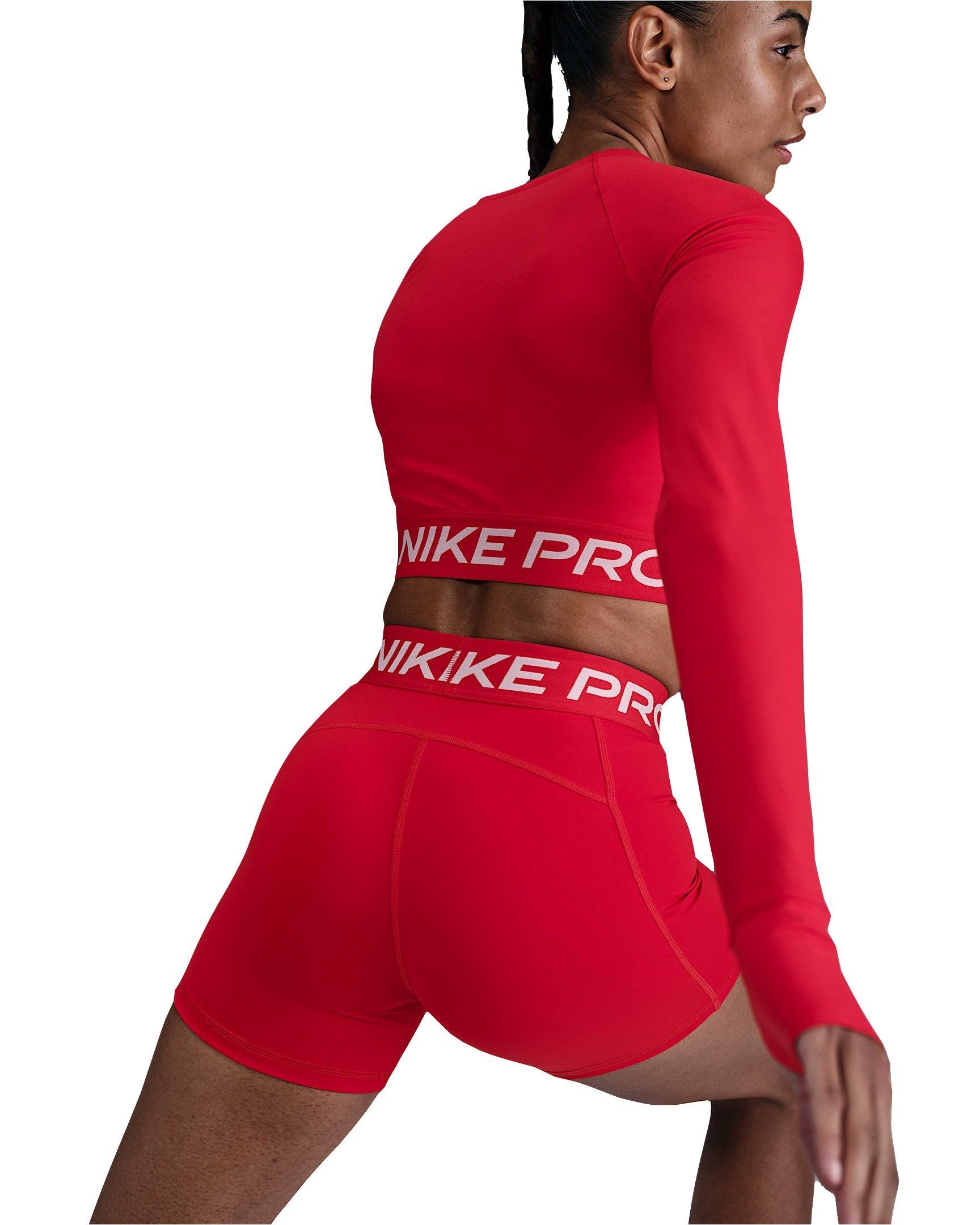 Nike Women's Pro Dri-FIT Cropped Long-Sleeve Top - Red - RED Thumbnail View 2