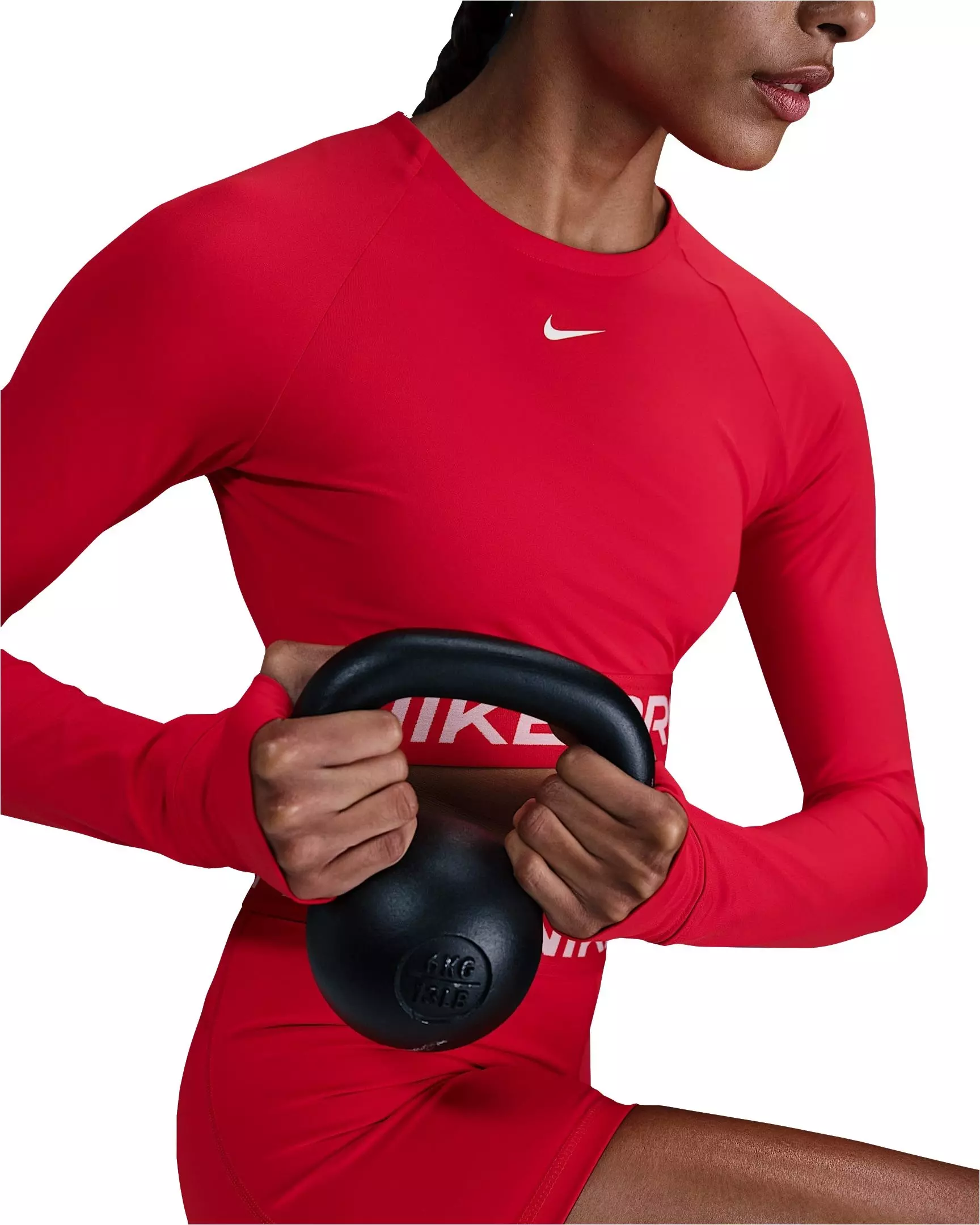 Nike Women's Pro Dri-FIT Cropped Long-Sleeve Top - Red - RED