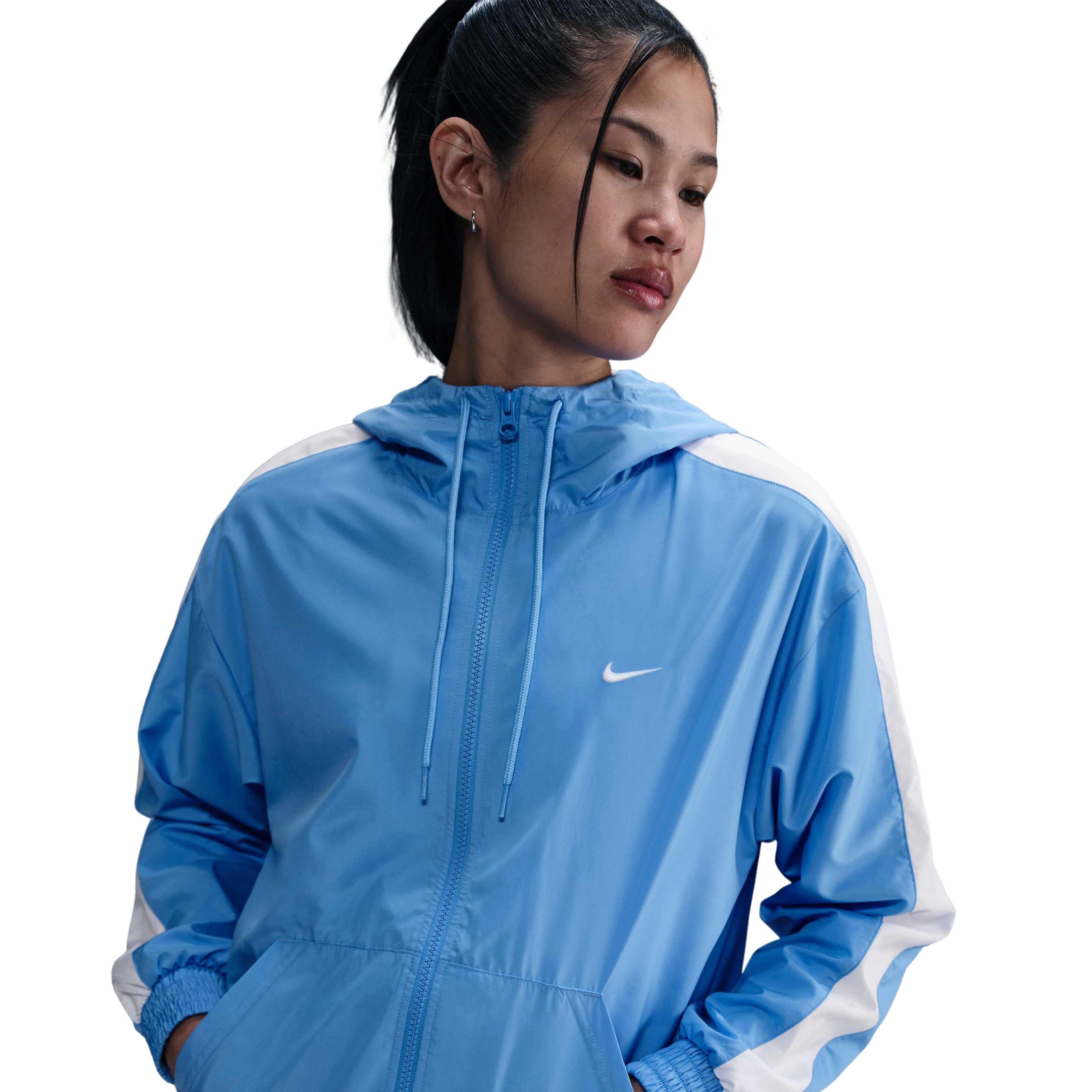 Nike Women's Sportswear Classic Wovens Loose UV Hooded Jacket - Blue - BLUE