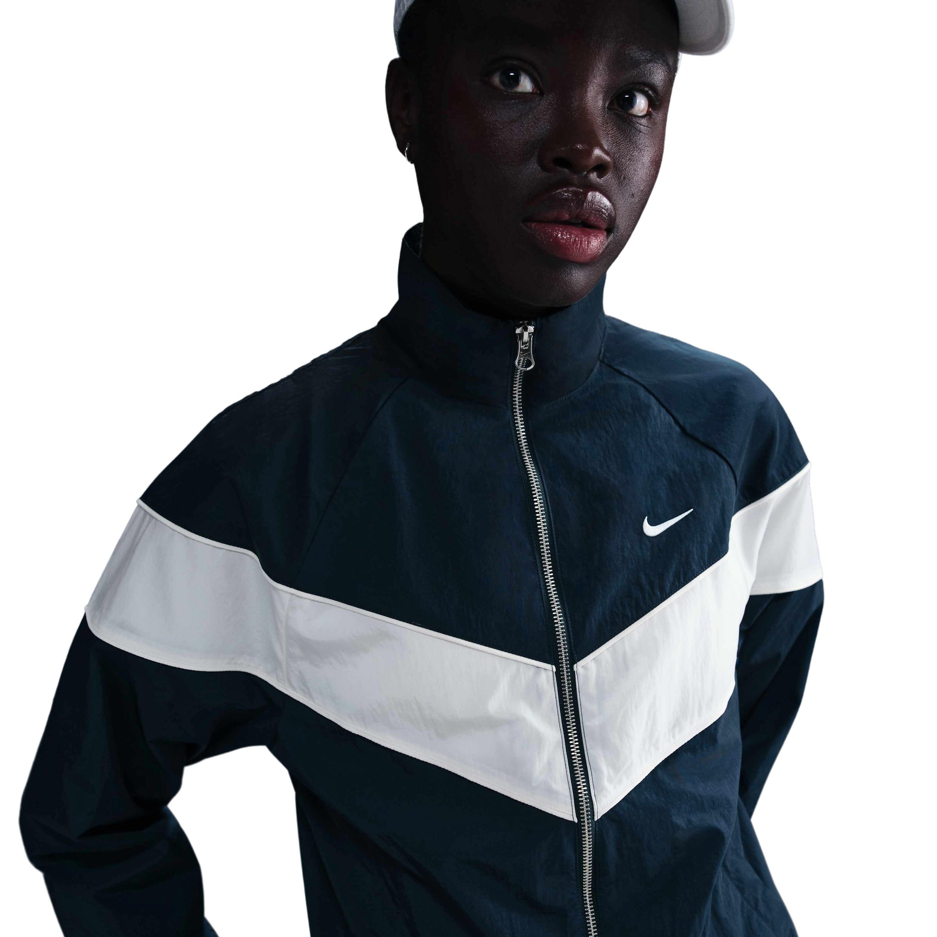 Nike Women's Windrunner Loose UV Woven Full-Zip Jacket - Navy/White - NAVY/WHITE Thumbnail View 1