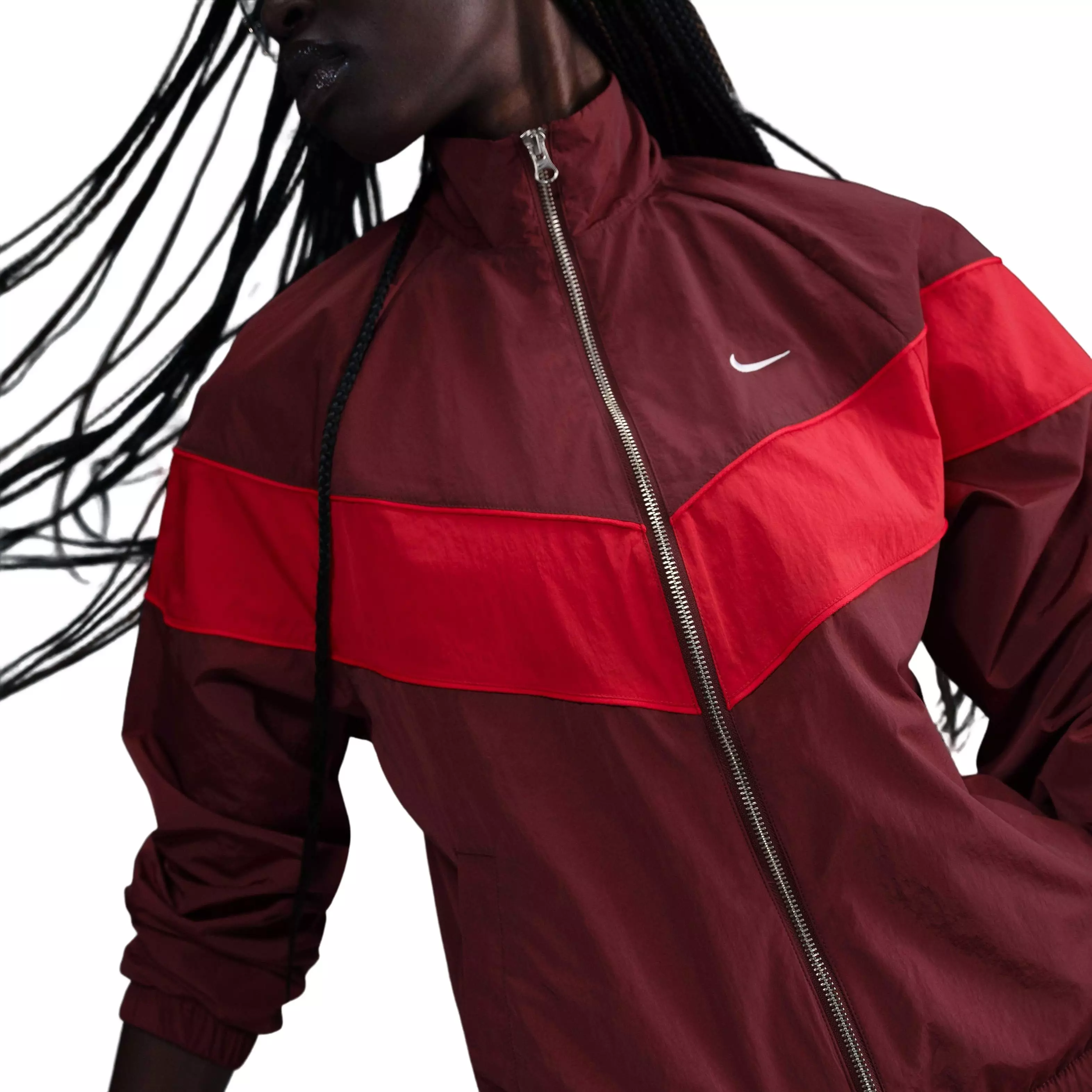 Nike Women's Windrunner Loose UV Woven Full-Zip Jacket - Red - RED