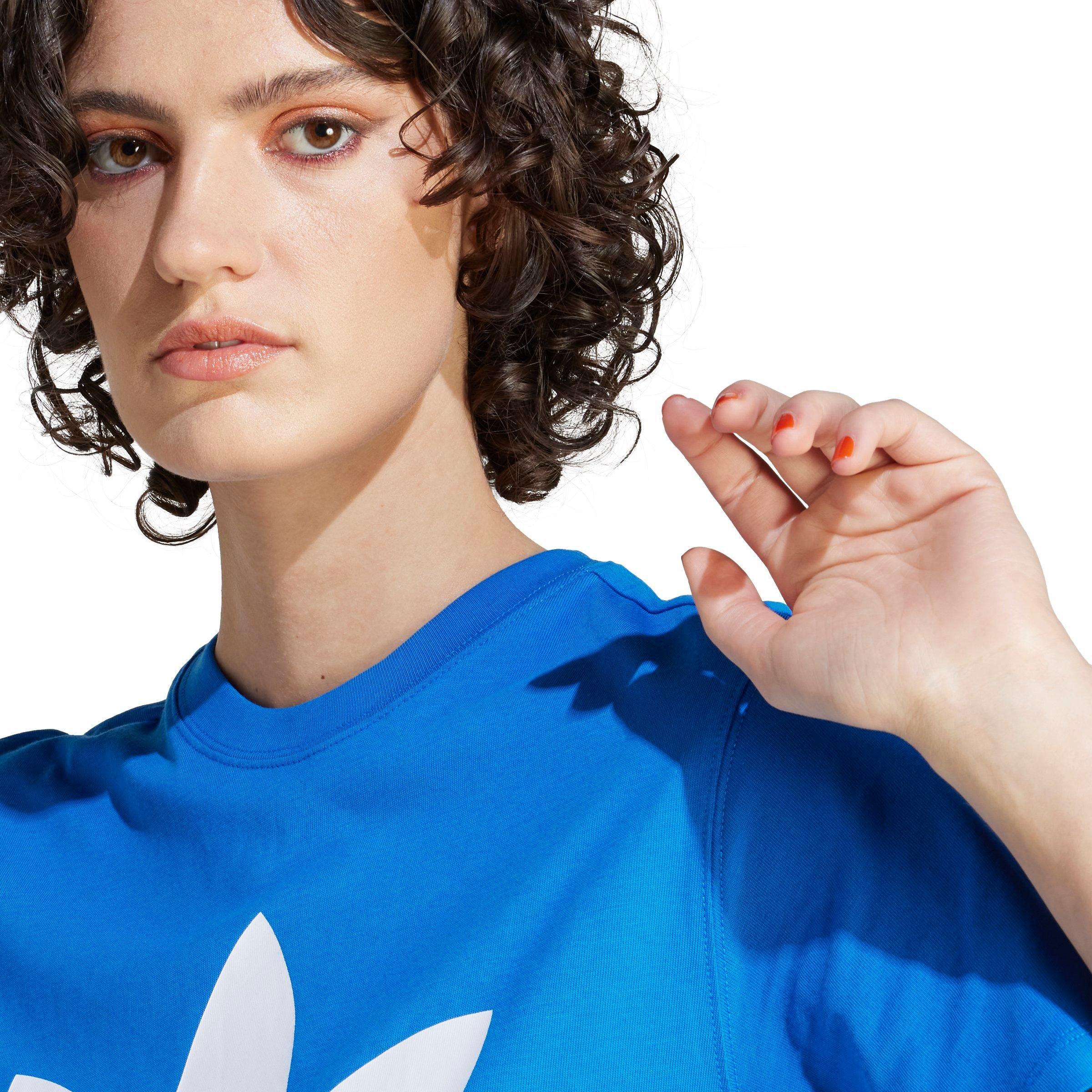 adidas Women's Adicolor Classics Trefoil Tee - Blue - BLUE Thumbnail View 4