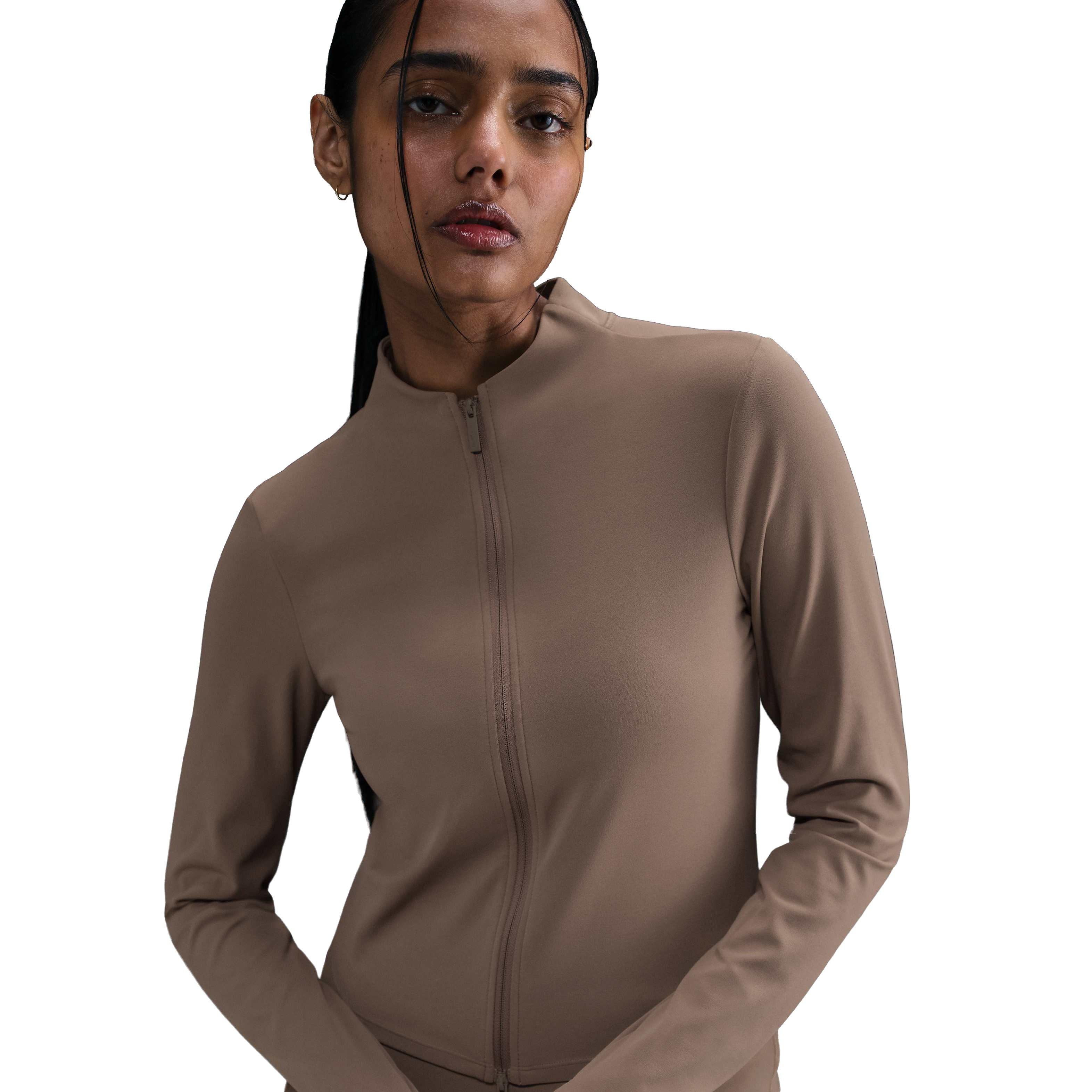 Nike Women's Zenvy Dri-FIT Full-Zip Long-Sleeve Top - Brown - BROWN