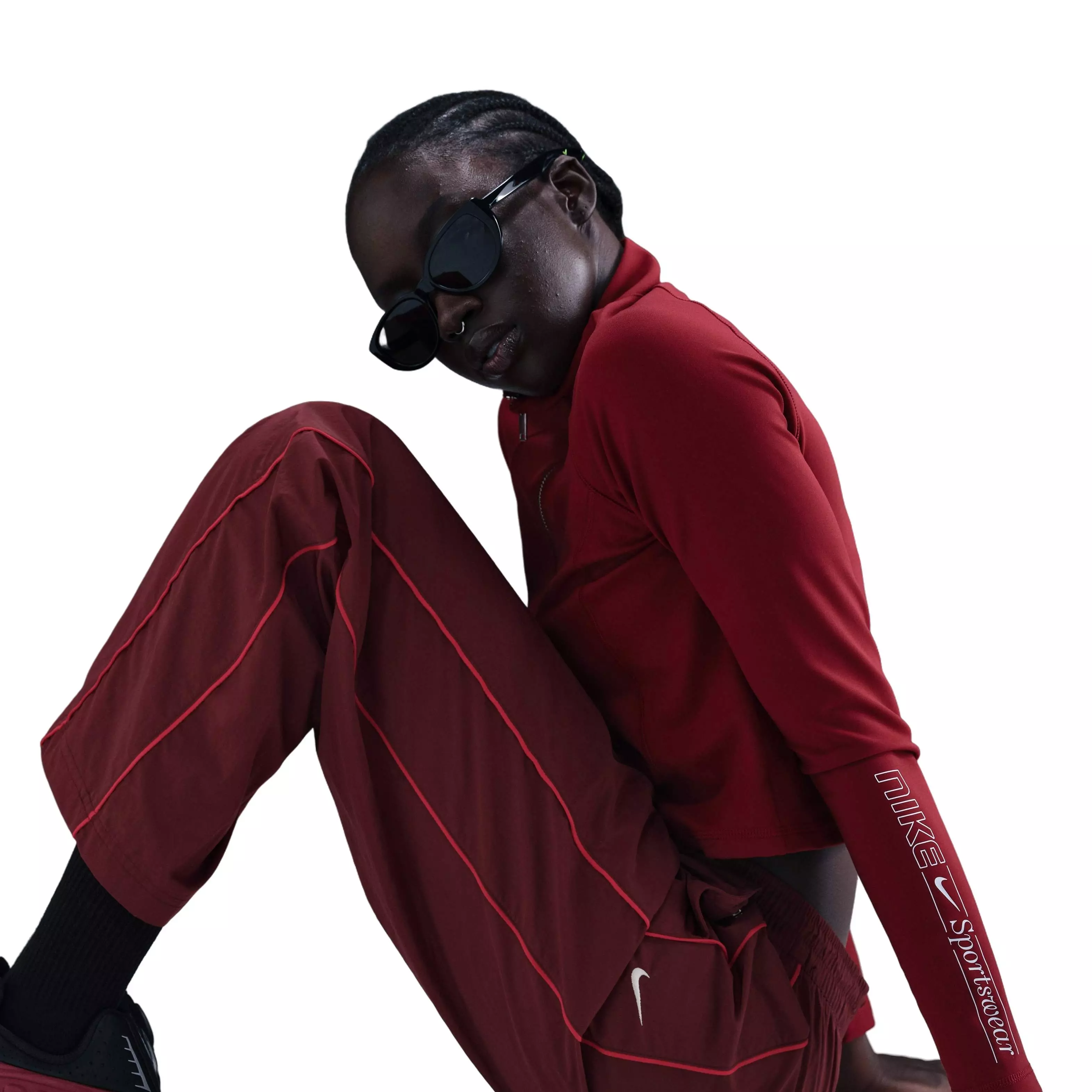 Nike Women's Windrunner High-Waisted Woven Open-Hem Pants - Red - RED