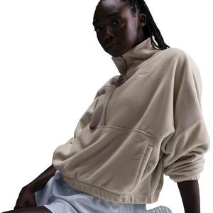 Nike Women's One Therma-FIT Oversized 1/2-Zip Fleece Top - Brown