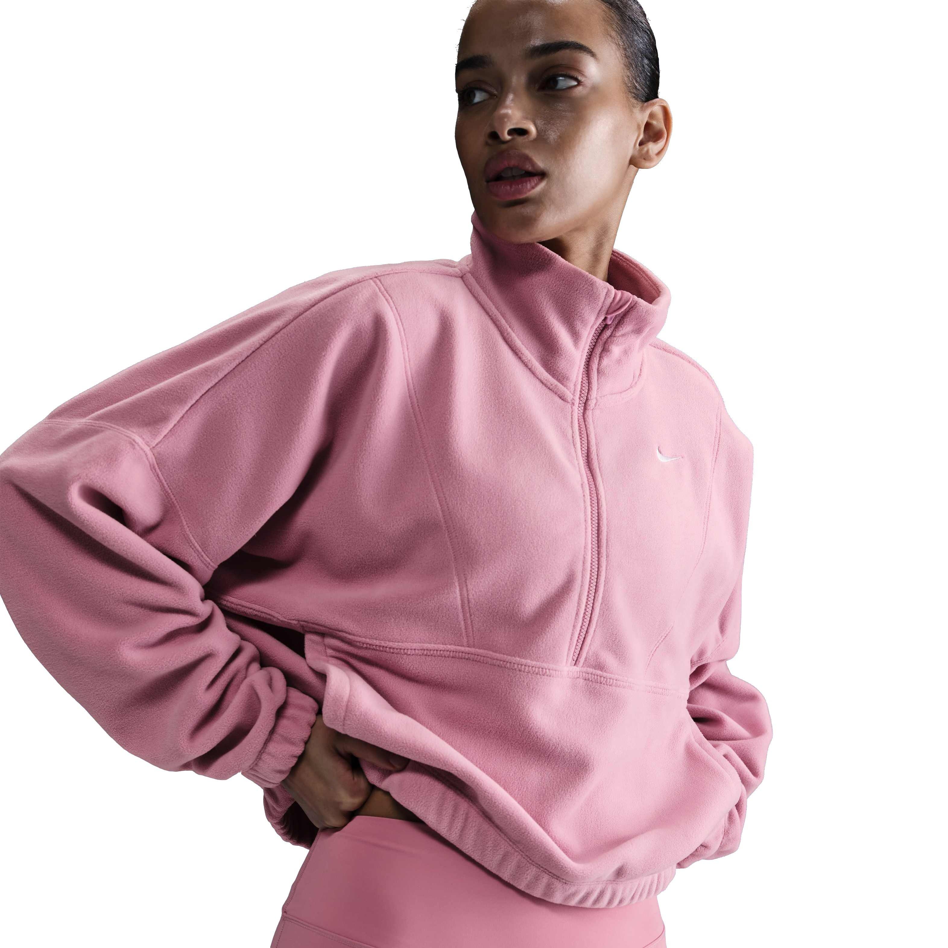 Nike Women's One Therma-FIT Oversized 1/2-Zip Fleece Top - Pink - PINK Thumbnail View 1