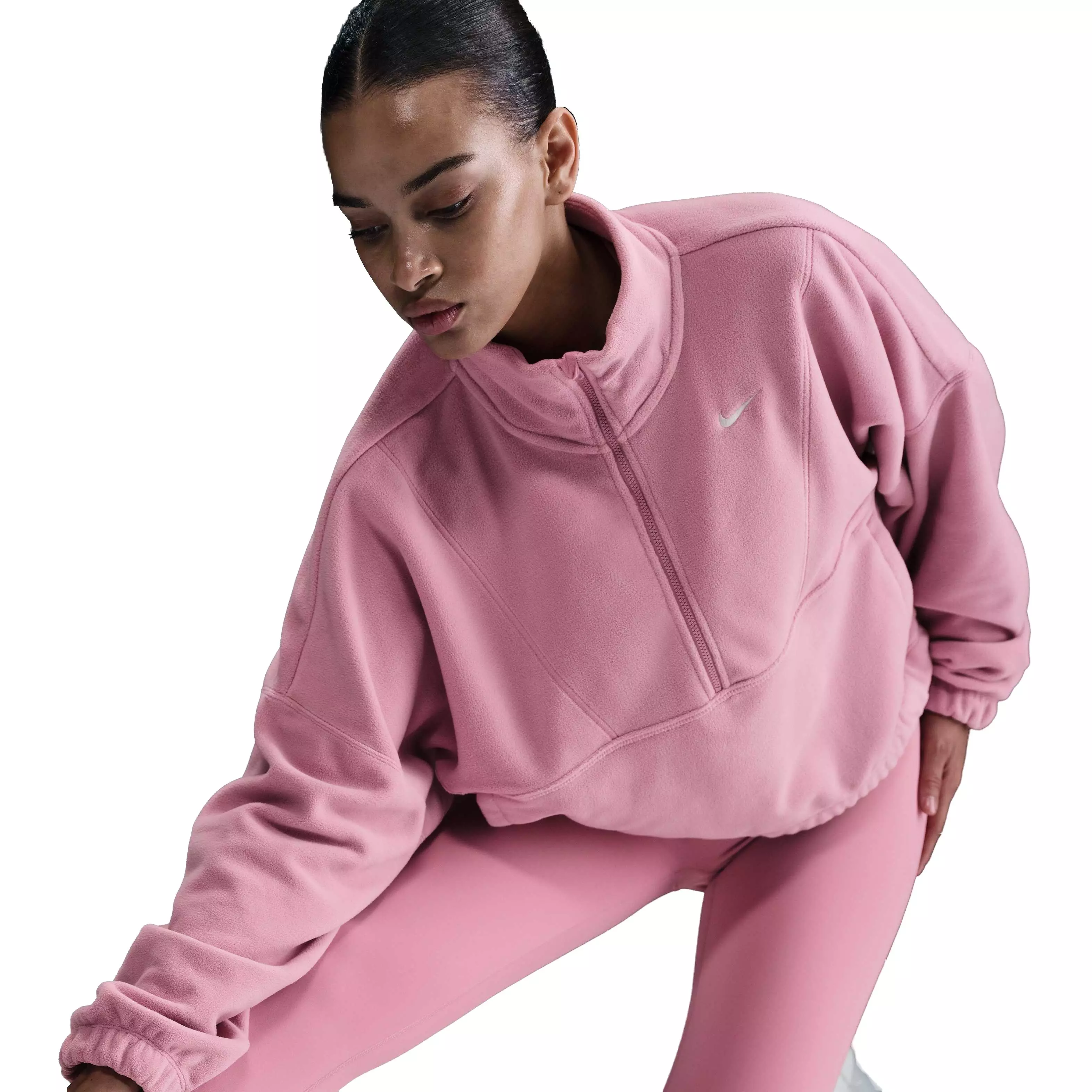 Nike Women's One Therma-FIT Oversized 1/2-Zip Fleece Top - Pink - PINK