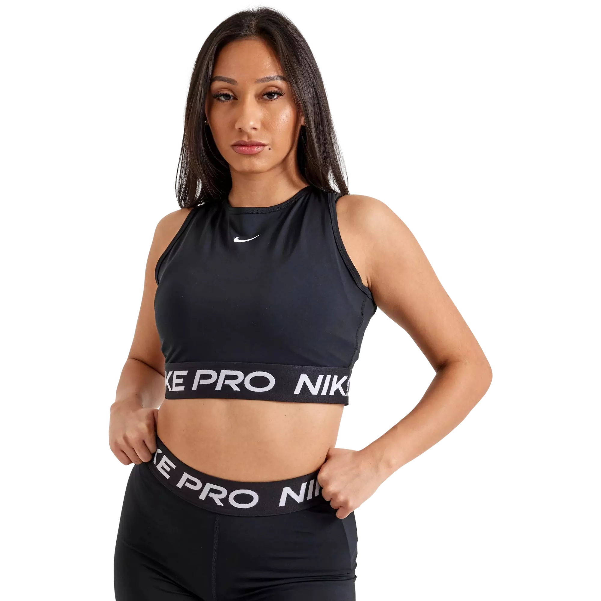 Nike Women's Pro Dri-FIT Cropped Tank Top - Black/White - BLACK/WHITE