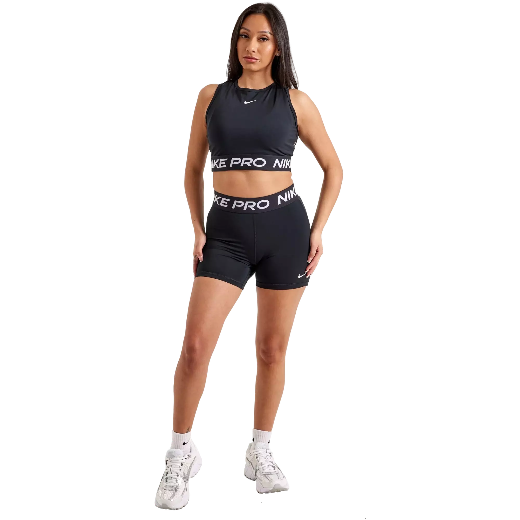 Nike Women's Pro Dri-FIT Cropped Tank Top - Black/White - BLACK/WHITE