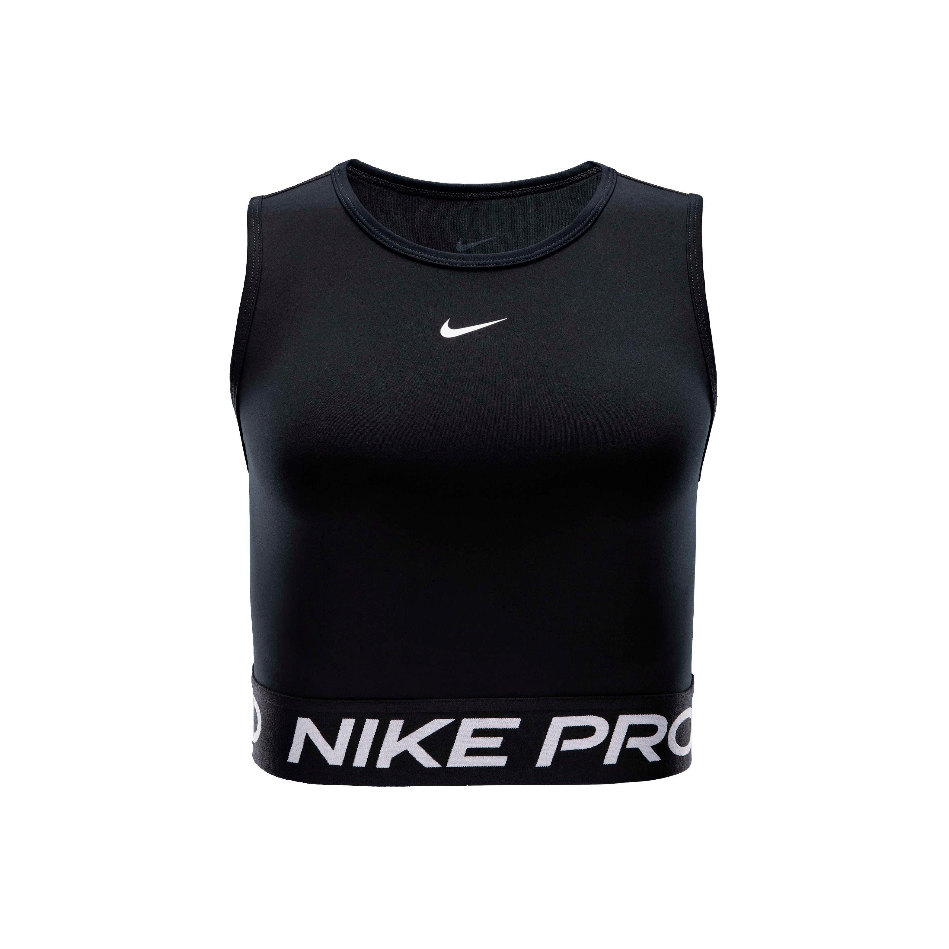 Nike Women's Pro Dri-FIT Cropped Tank Top - Black/White - BLACK/WHITE Thumbnail View 5