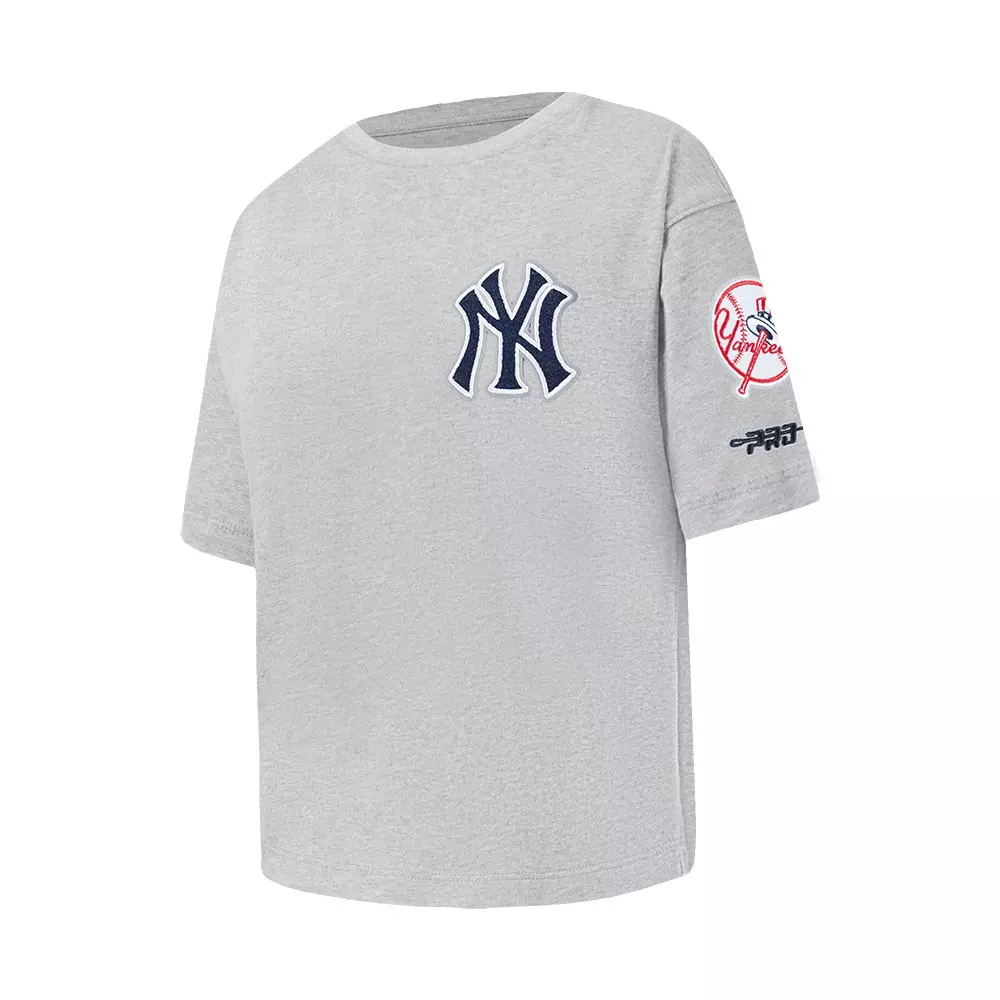 Pro Standard Big Girls' MLB New York Yankees Classic Short Sleeve Boxy Top - Grey - DK GREY