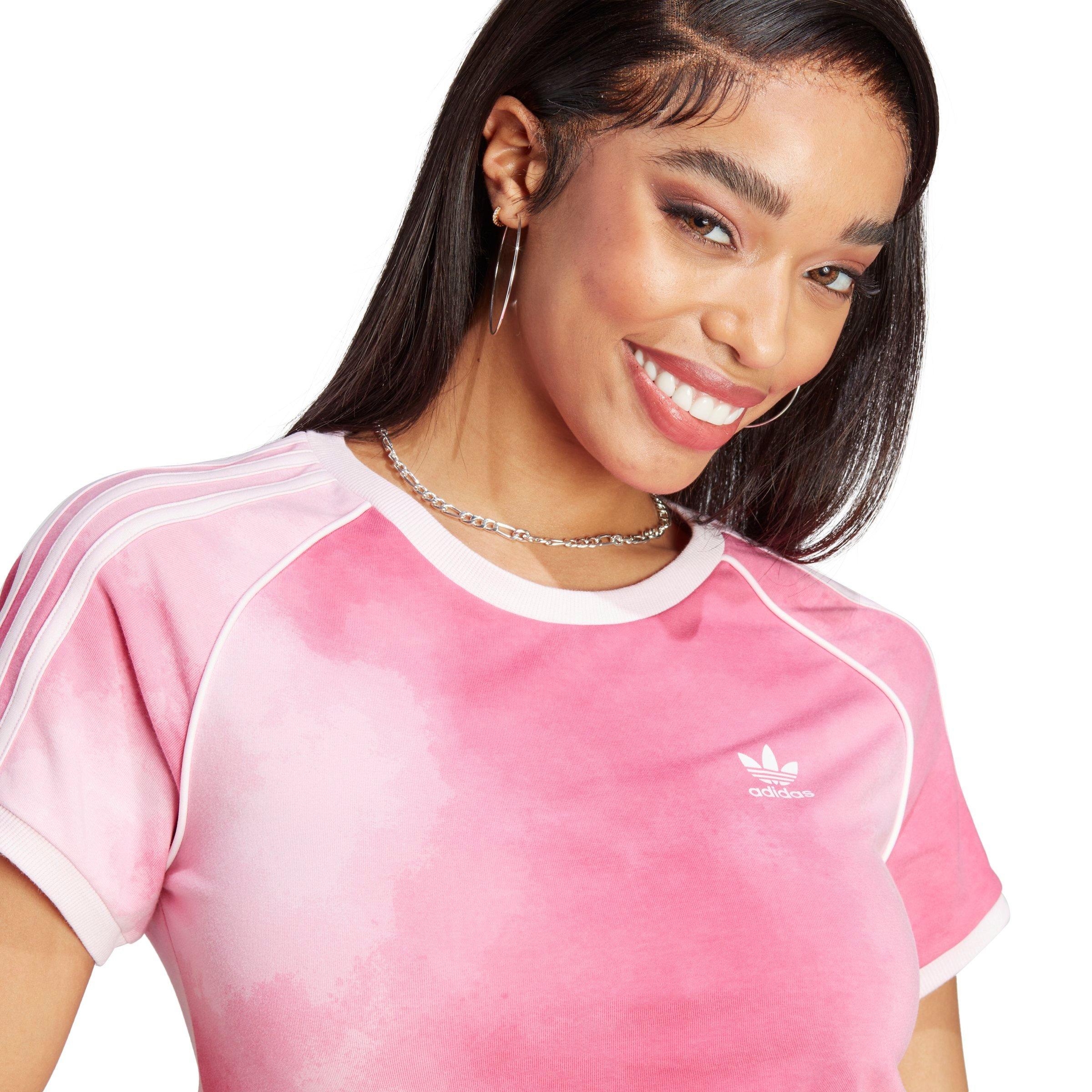 Adidas originals california 3 hot sale stripes t shirt pink