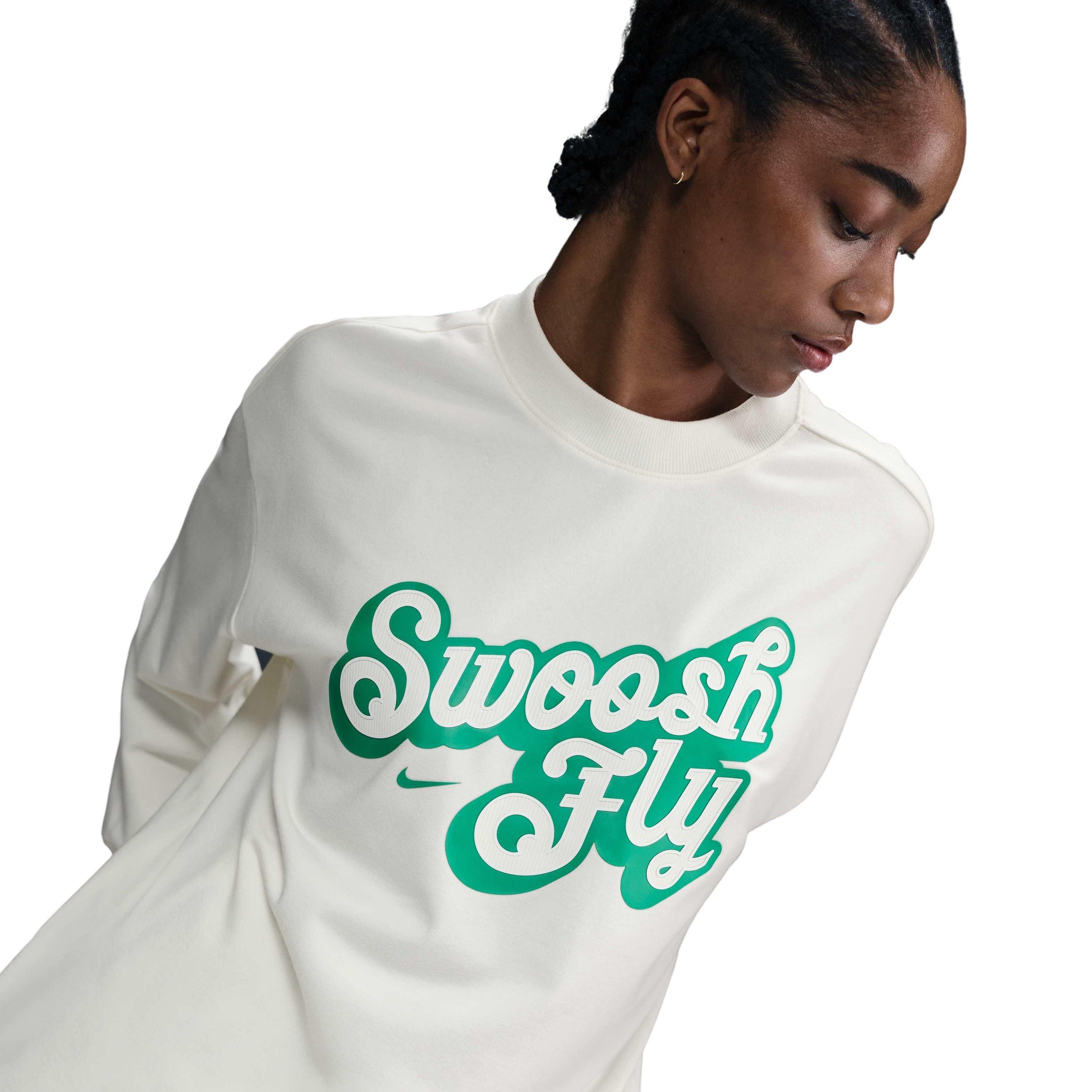Nike Women's​ Swoosh Fly SSNL Dri-FIT Oversized French Terry Basketball Sweatshirt -Sail/Green​ - SAIL/GREEN Thumbnail View 3