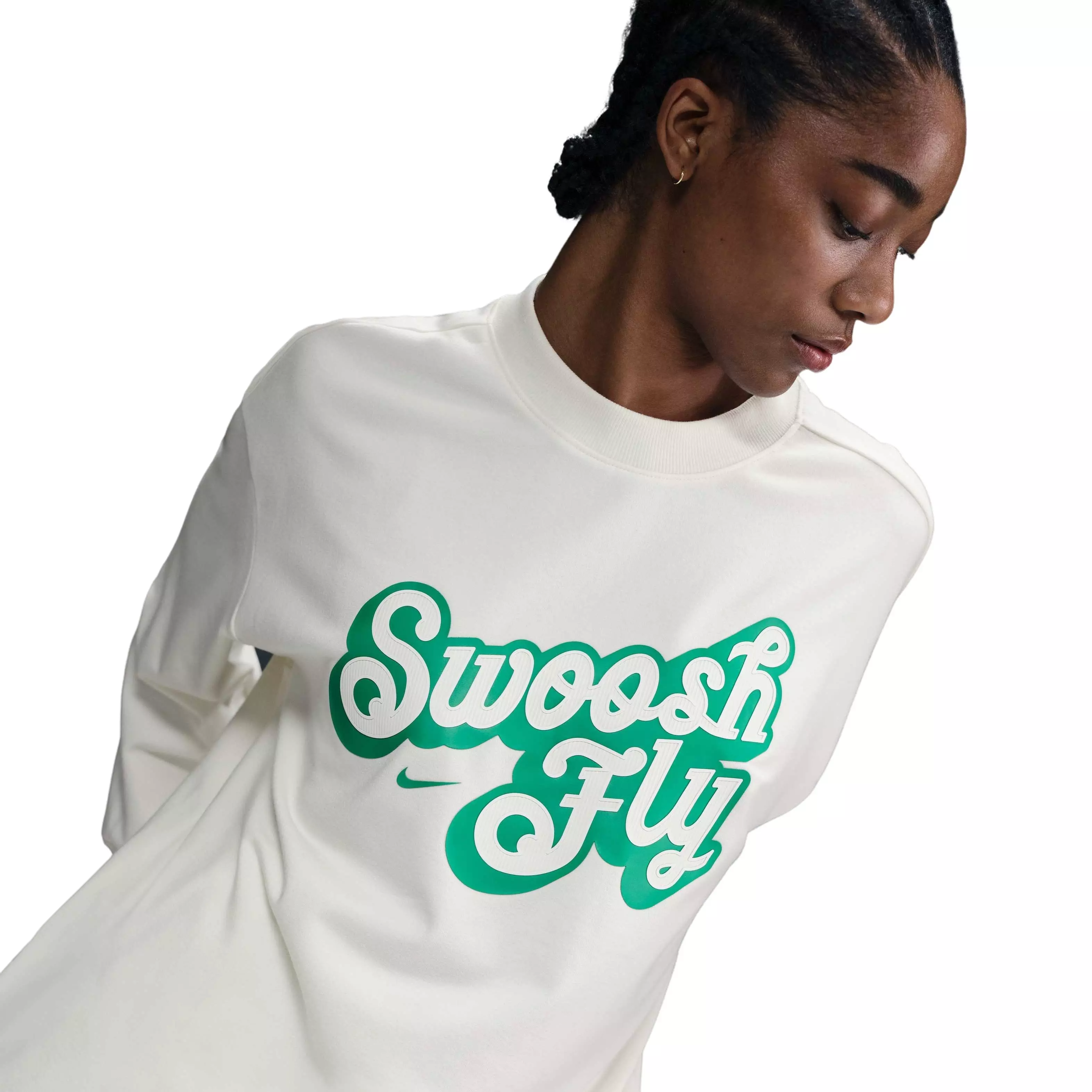 Nike Women's​ Swoosh Fly SSNL Dri-FIT Oversized French Terry Basketball Sweatshirt -Sail/Green​ - SAIL/GREEN