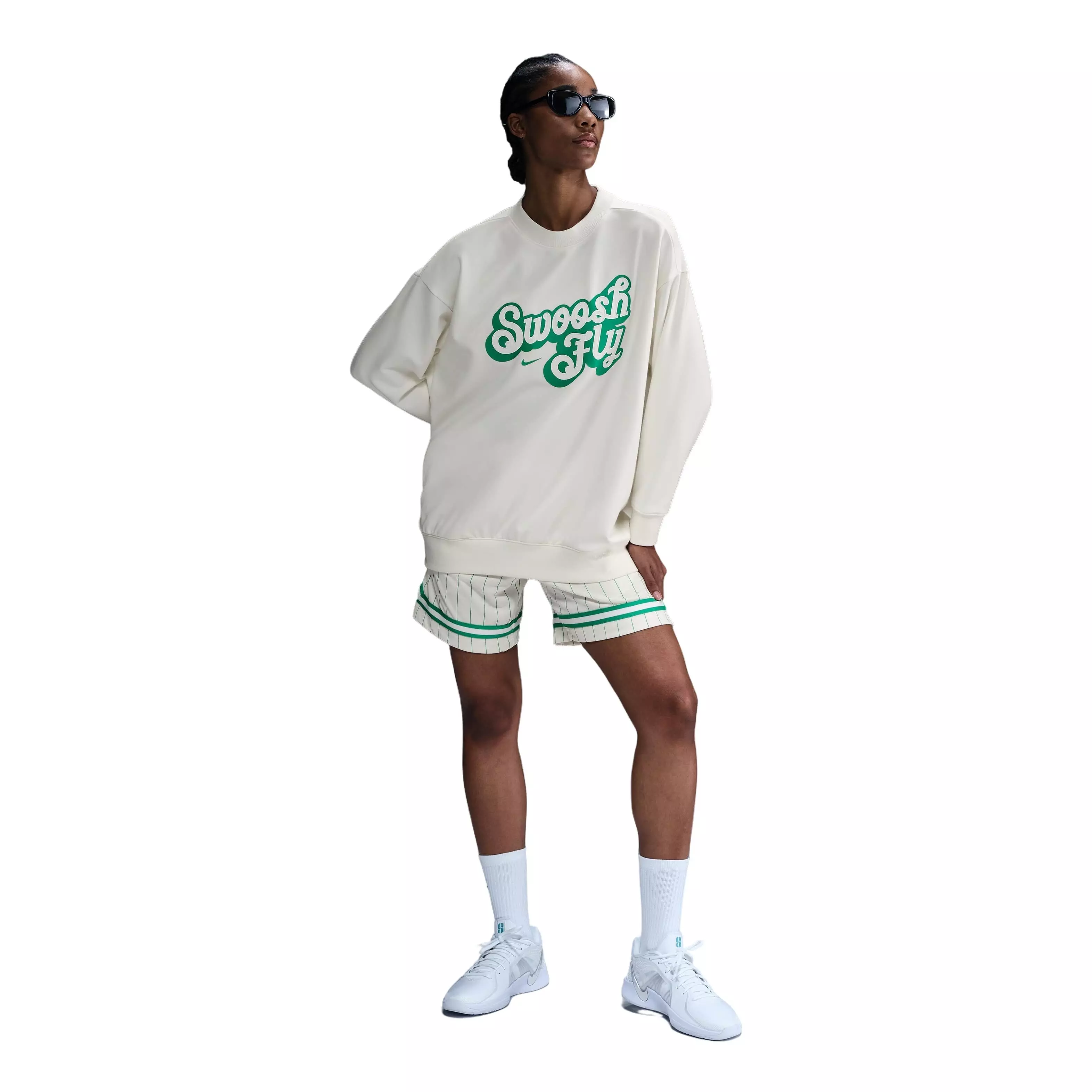 Nike Women's​ Swoosh Fly SSNL Dri-FIT Oversized French Terry Basketball Sweatshirt -Sail/Green​ - SAIL/GREEN